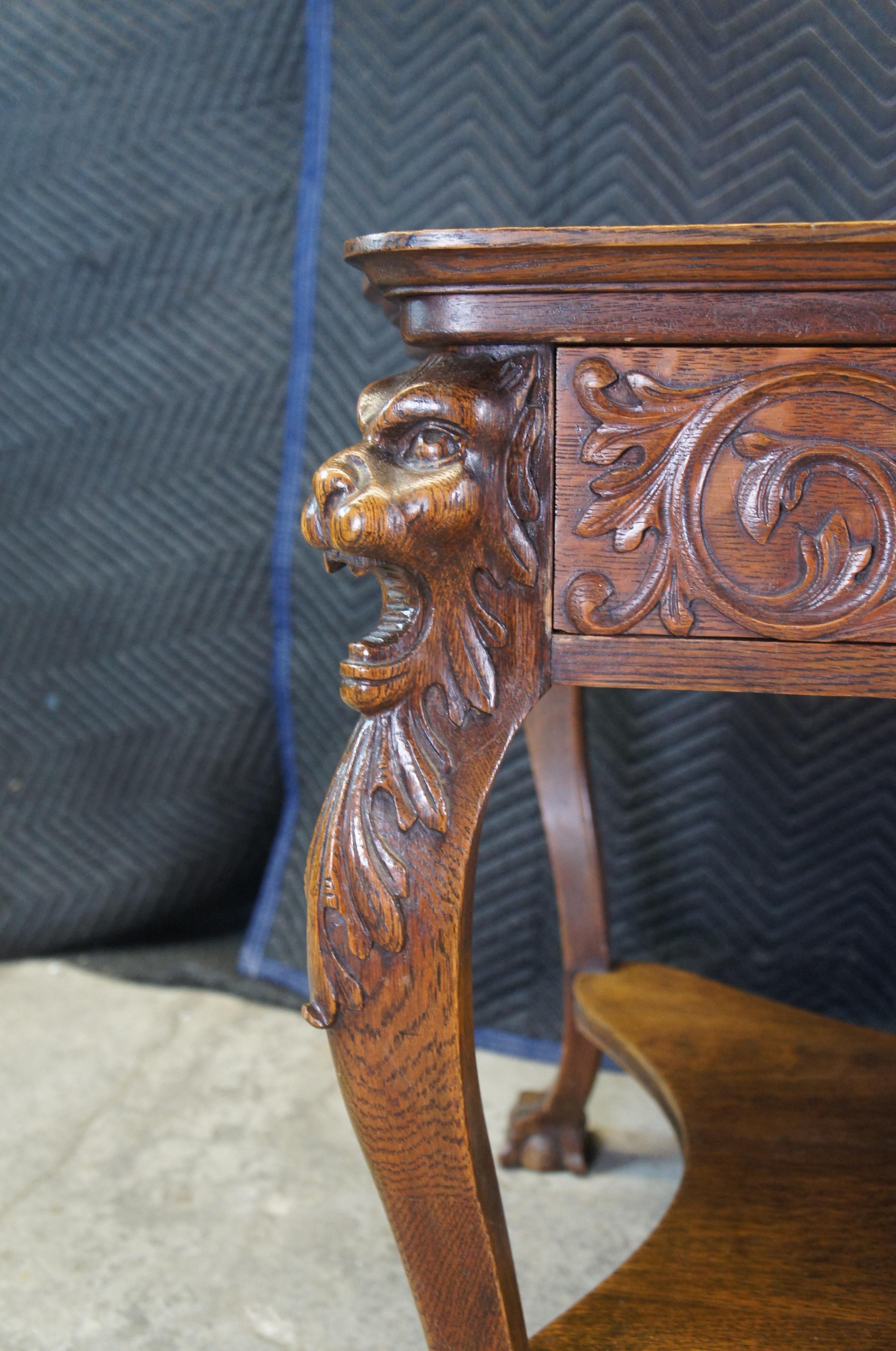 Antique Victorian RJ Horner Quartersawn Oak Lion Library Table Partners Desk In Good Condition In Dayton, OH