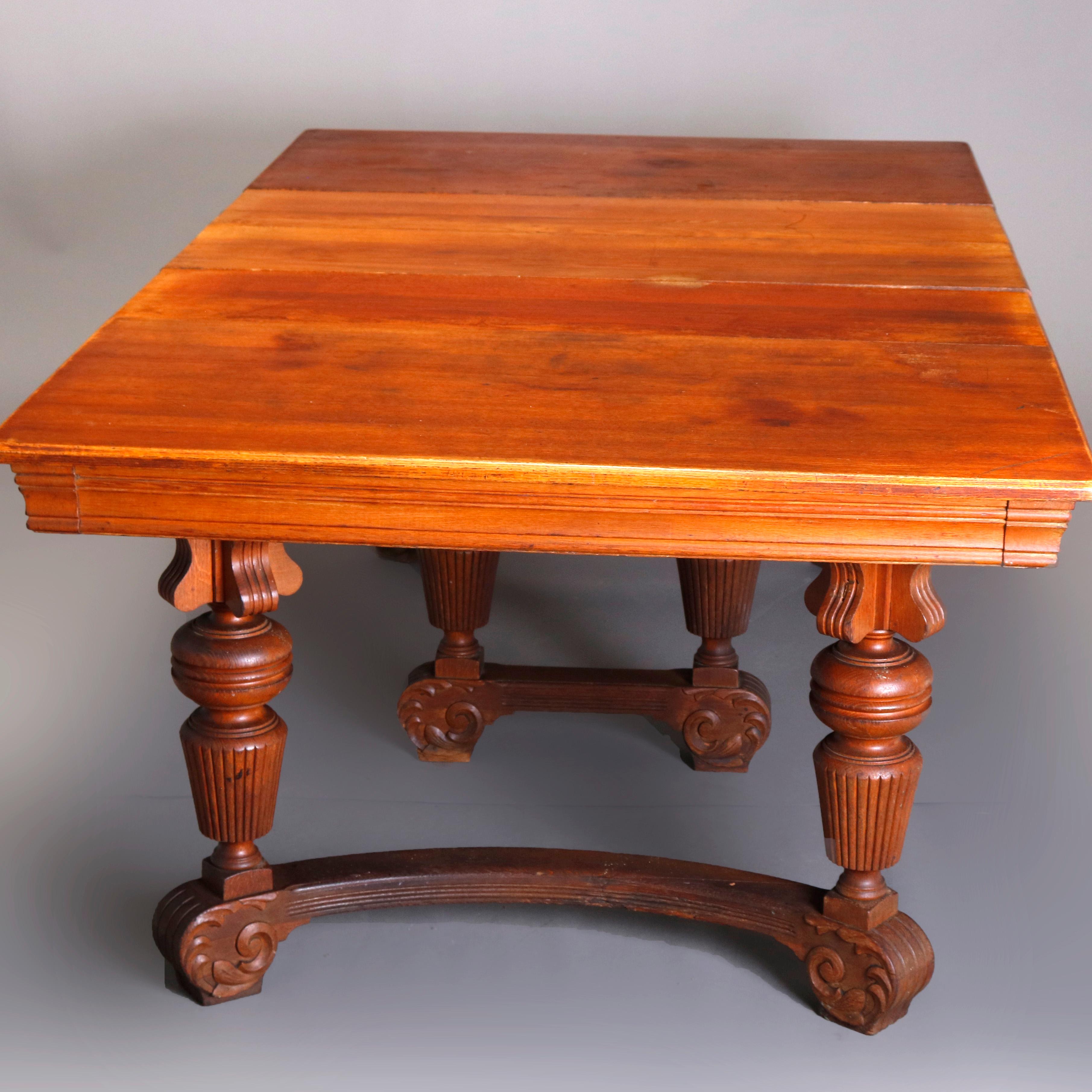 American Antique Victorian R.J. Horner School Oak Dining and Banquet Table with 8 Leaves