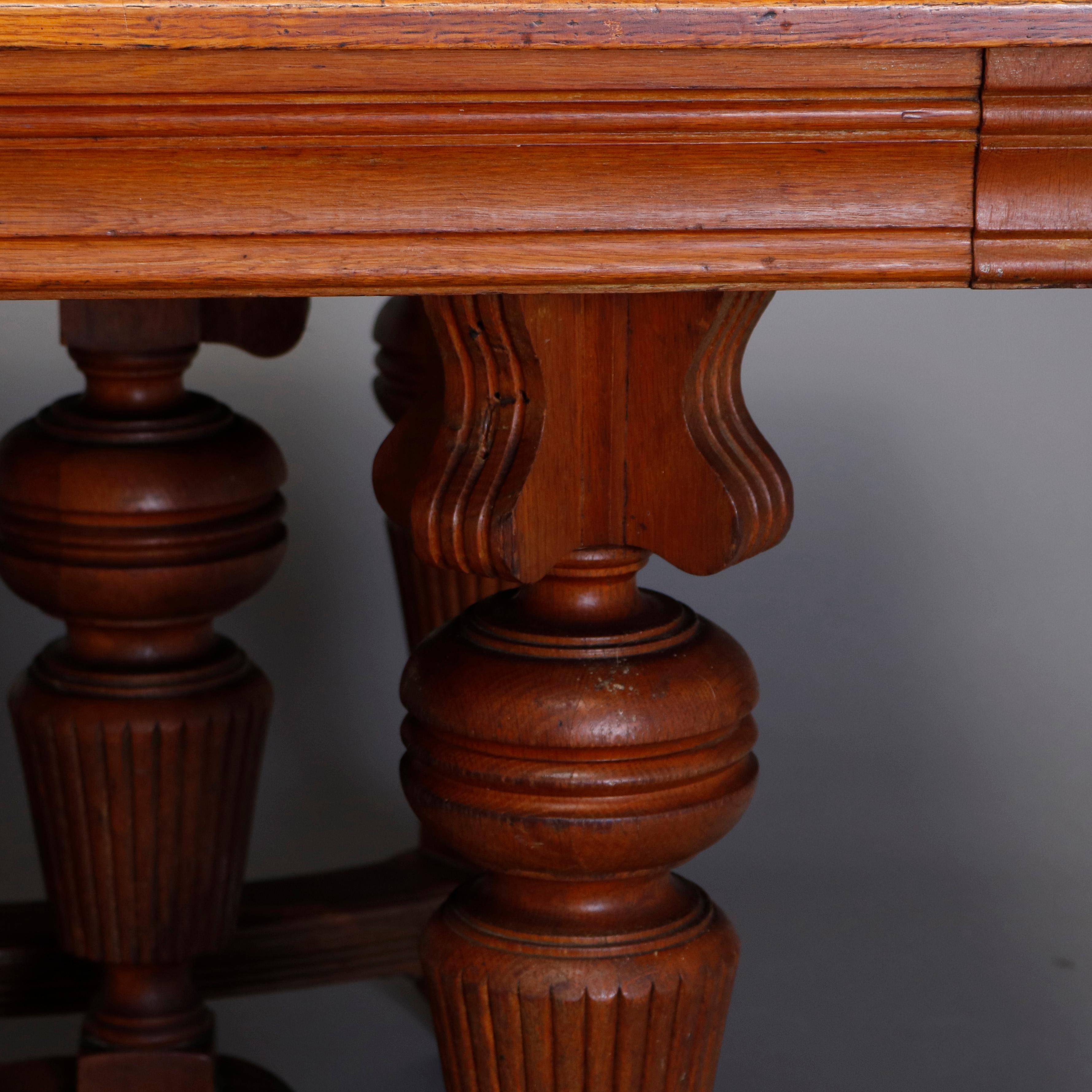 Antique Victorian R.J. Horner School Oak Dining and Banquet Table with 8 Leaves In Good Condition In Big Flats, NY