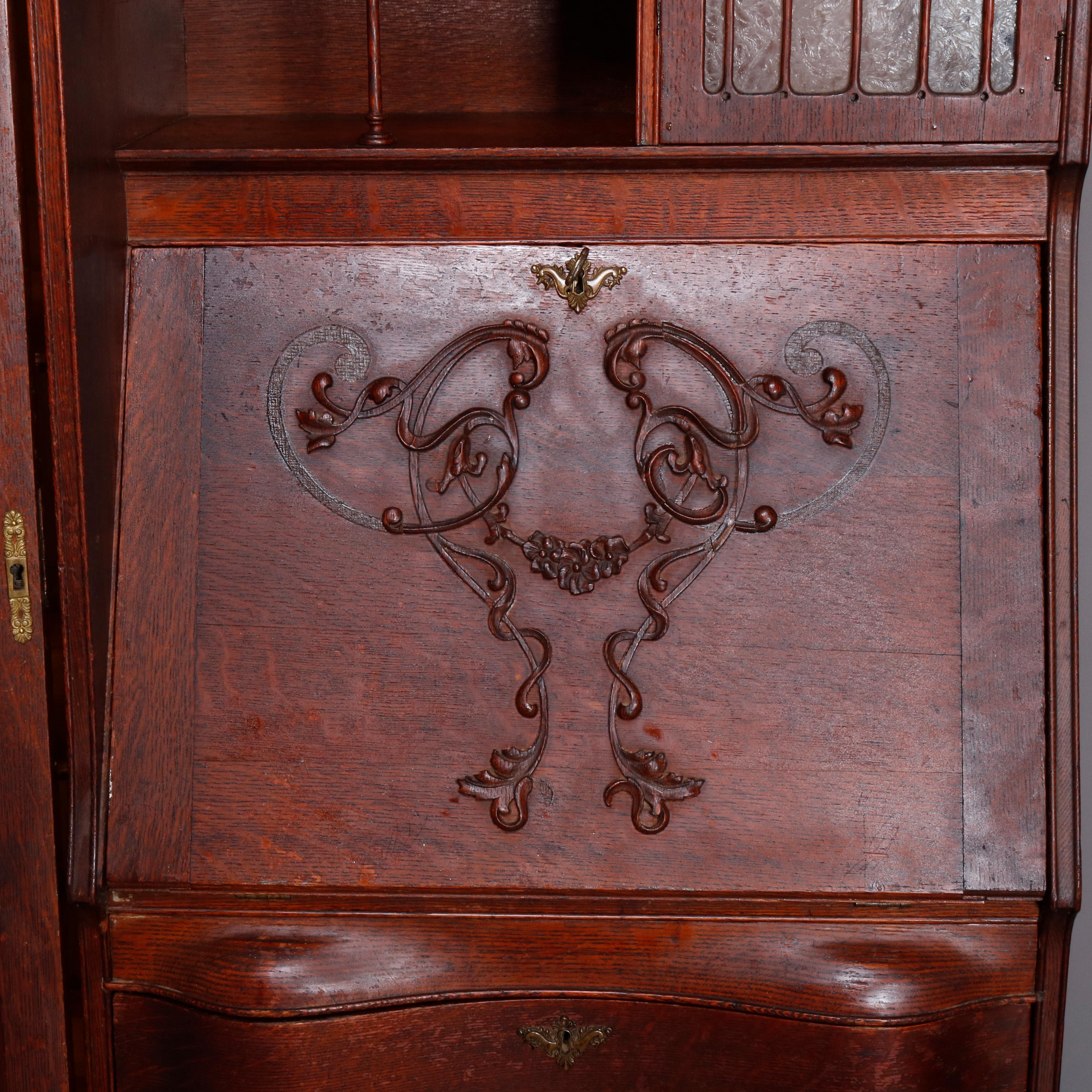 20th Century Antique Victorian R.J. Horner Style Victorian Carved Oak Secretary Bookcase