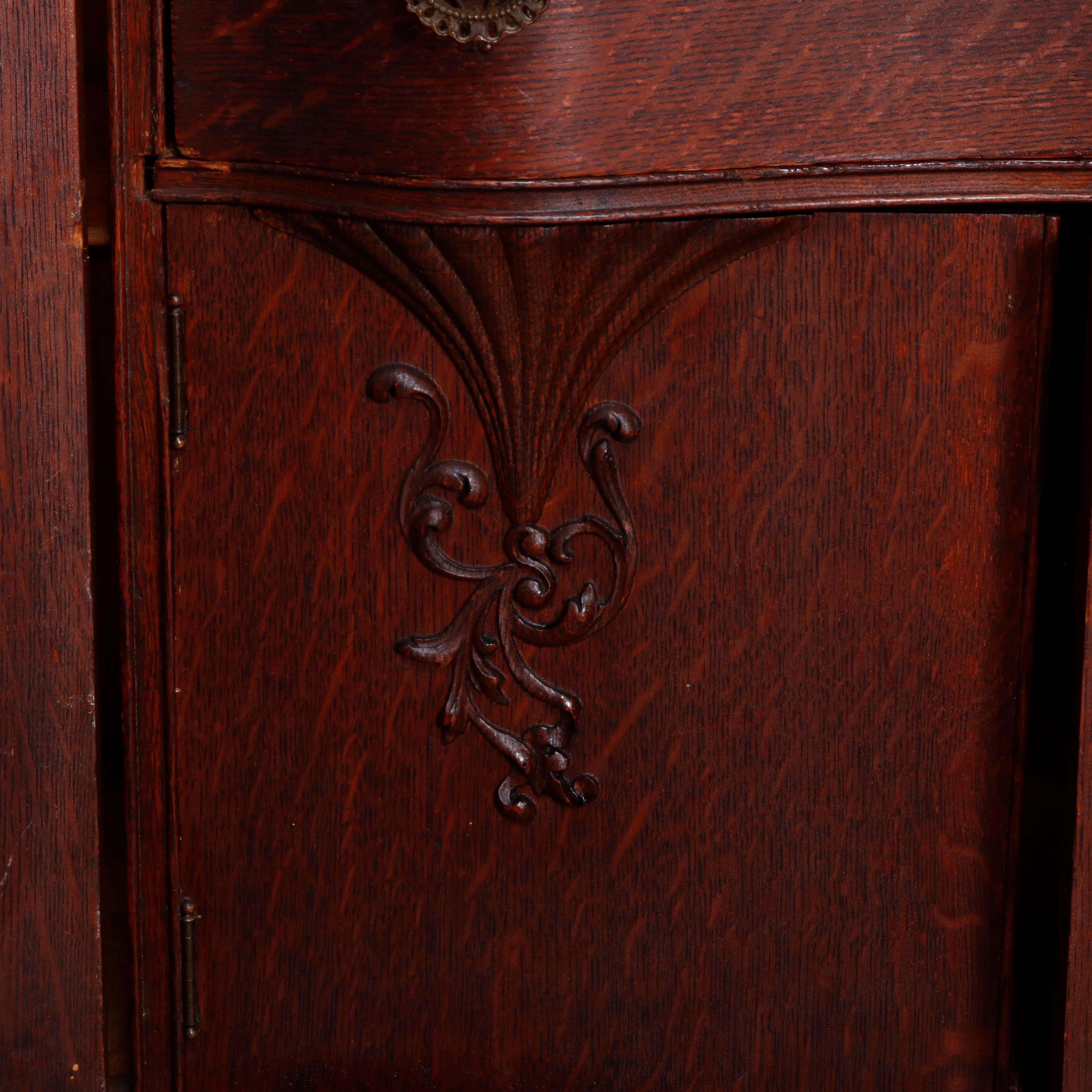 Antique Victorian R.J. Horner Style Victorian Carved Oak Secretary Bookcase 7