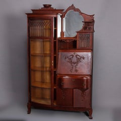 Antique Victorian R.J. Horner Style Victorian Carved Oak Secretary Bookcase