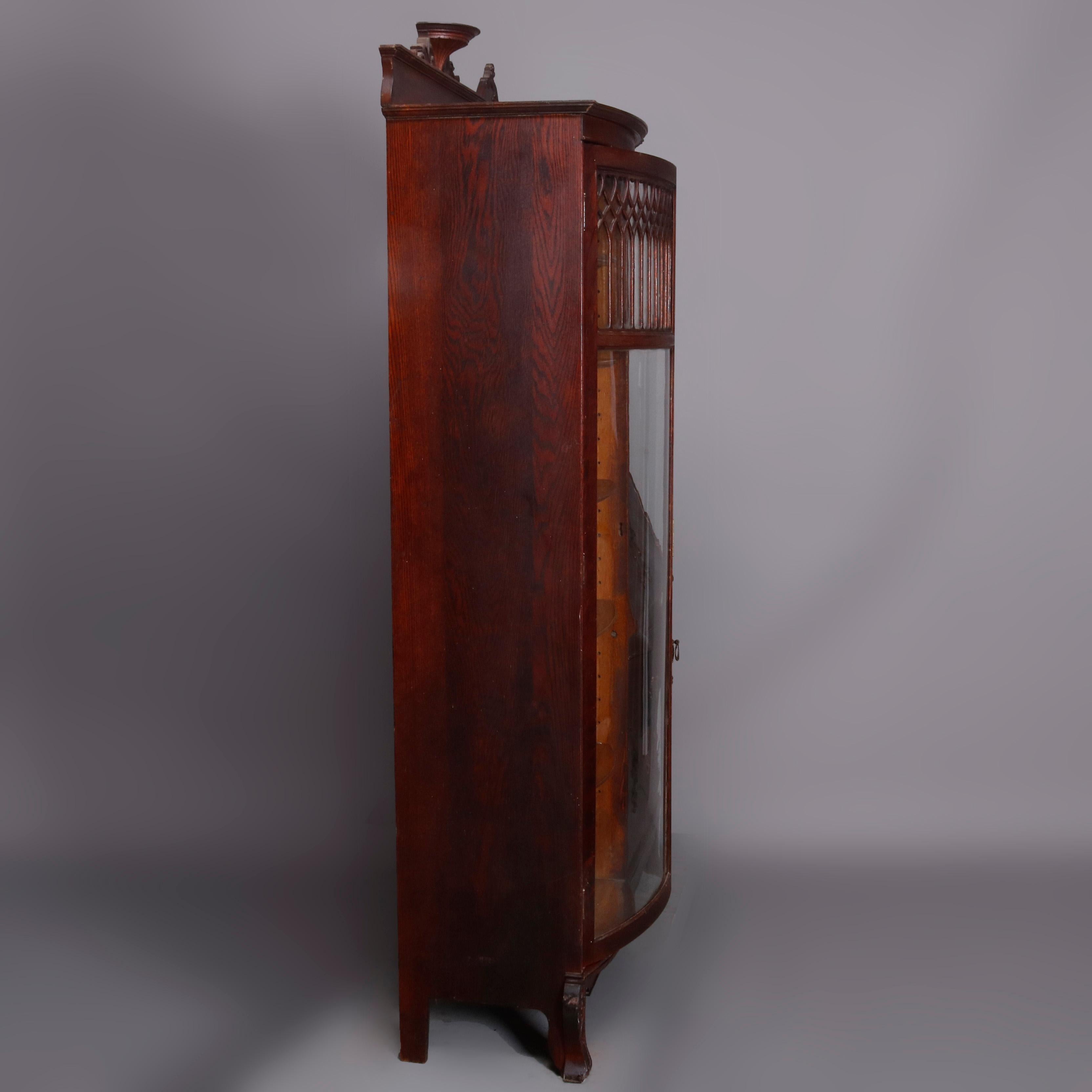 American Antique Victorian R.J. Horner Style Victorian Carved Oak Secretary Bookcase