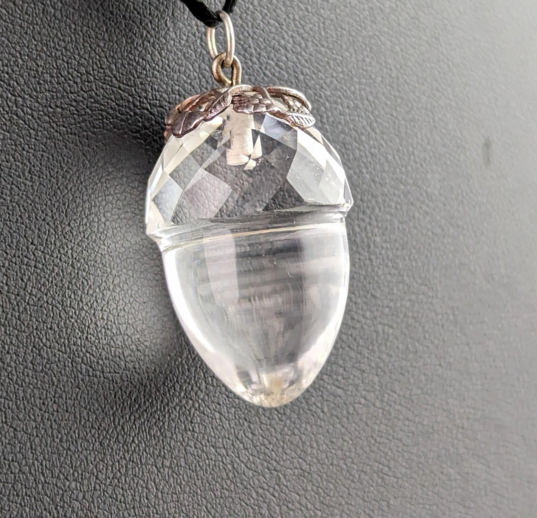 Antique Victorian Rock crystal acorn pendant, sterling silver  3