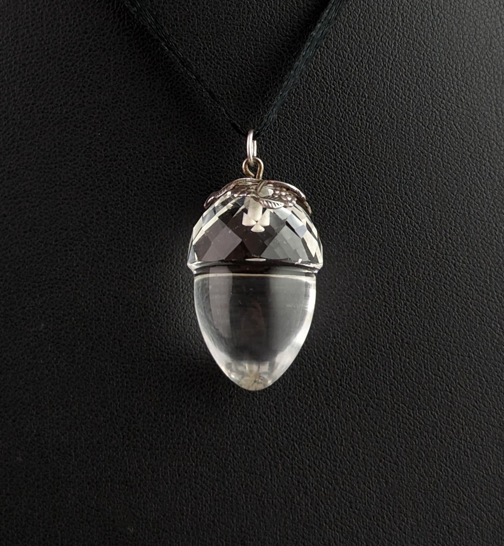 Antique Victorian Rock crystal acorn pendant, sterling silver  4