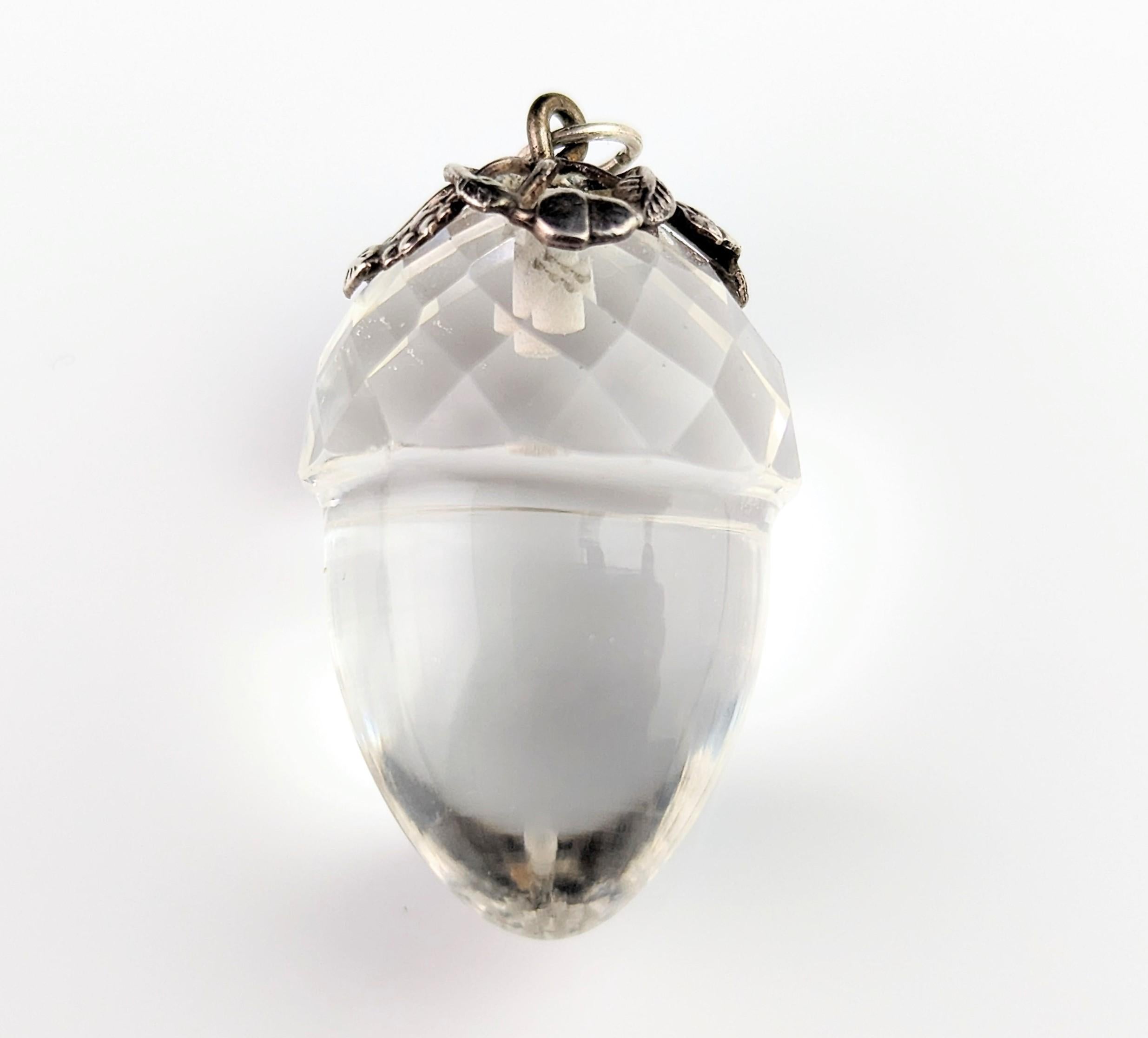 Antique Victorian Rock crystal acorn pendant, sterling silver  5