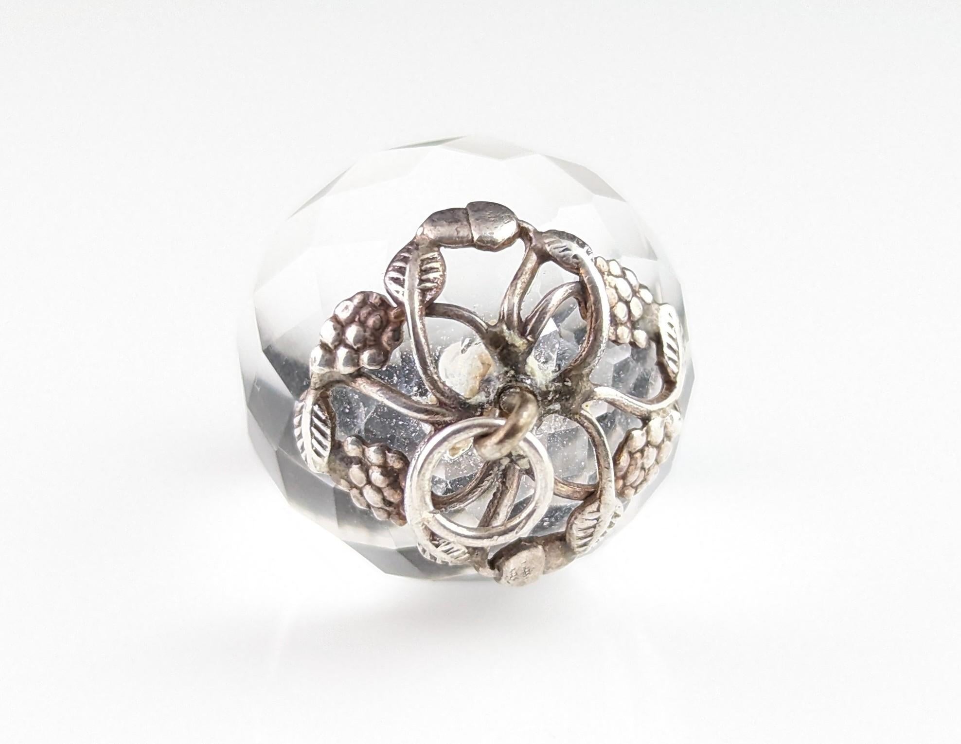 Antique Victorian Rock crystal acorn pendant, sterling silver  6