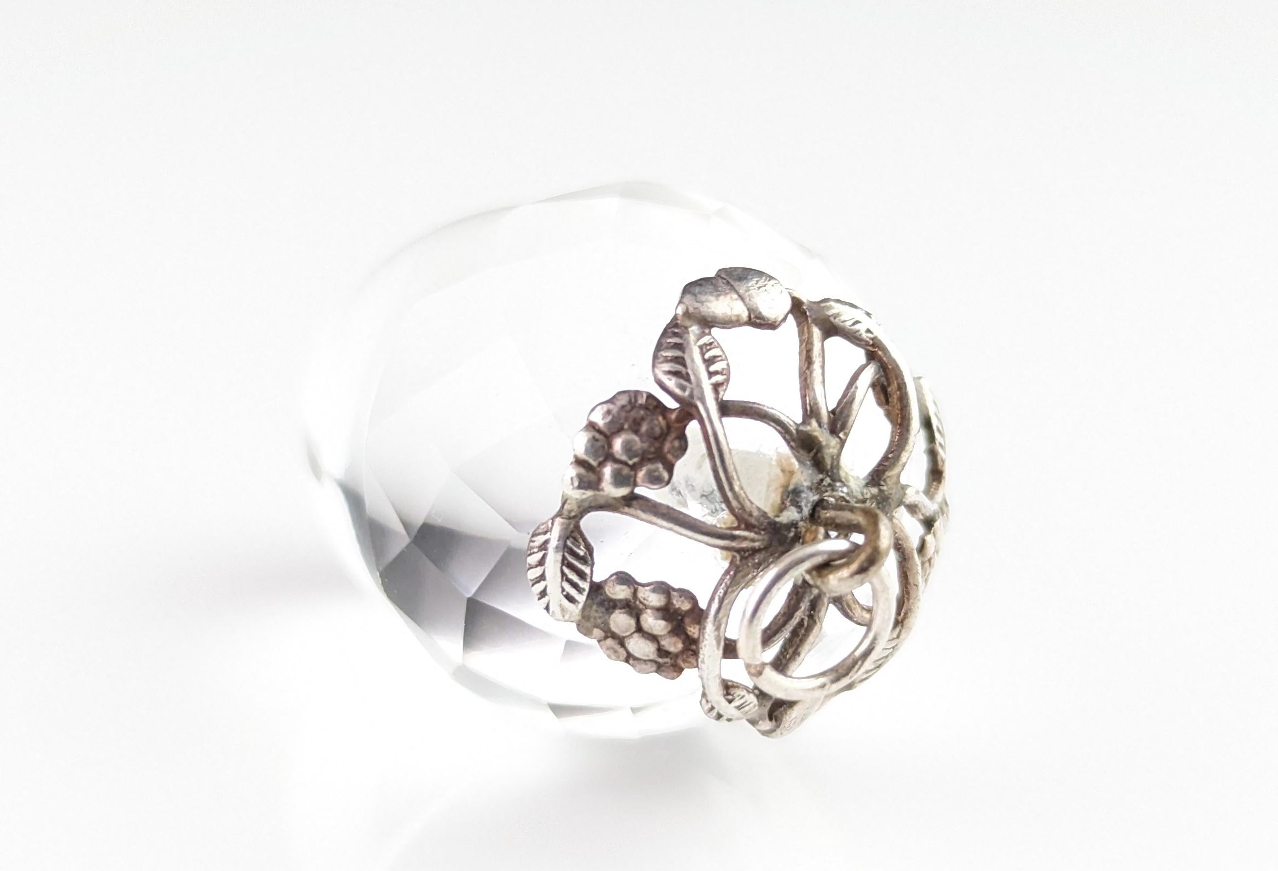 Antique Victorian Rock crystal acorn pendant, sterling silver  7