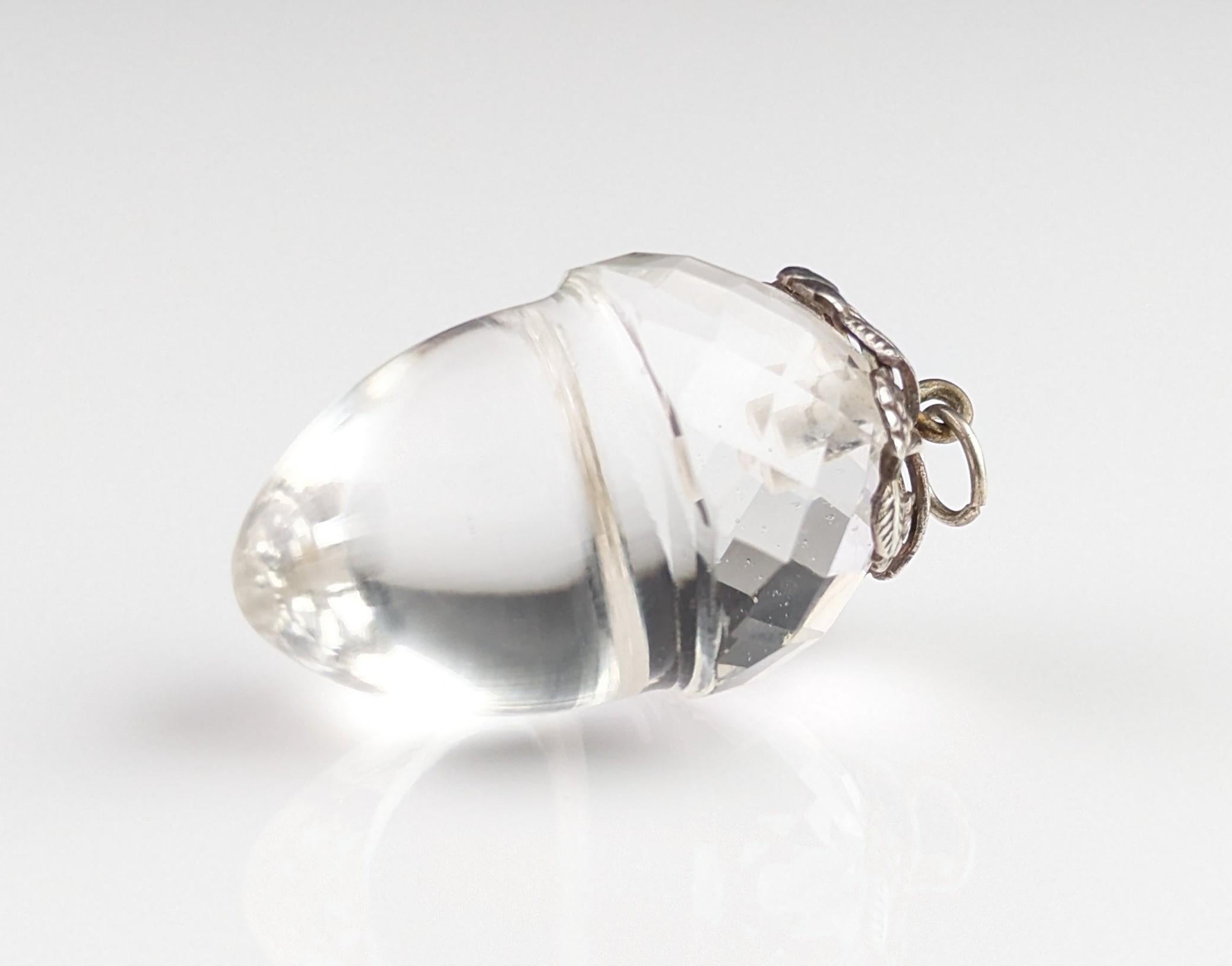 Antique Victorian Rock crystal acorn pendant, sterling silver  8