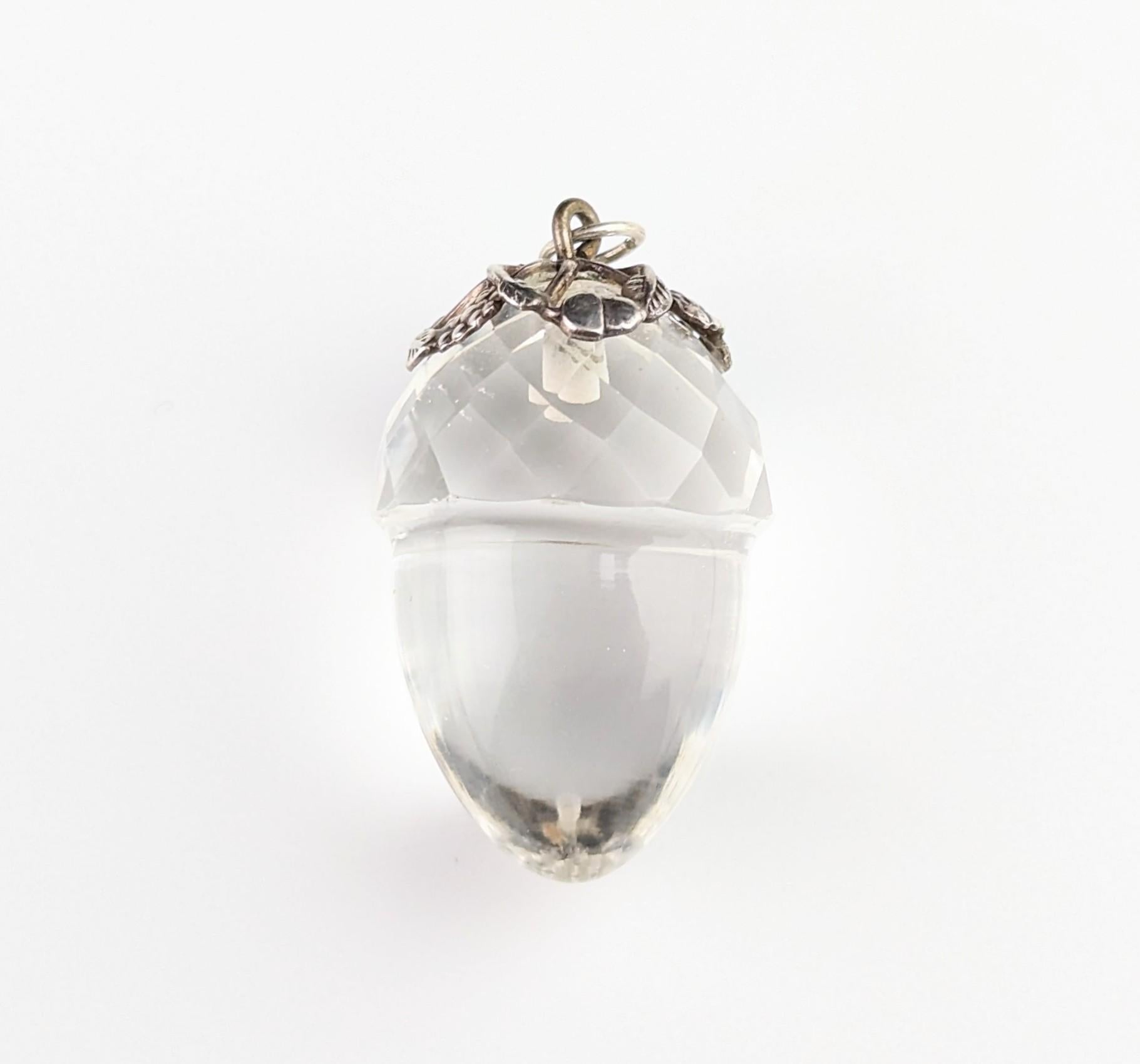 Antique Victorian Rock crystal acorn pendant, sterling silver  9