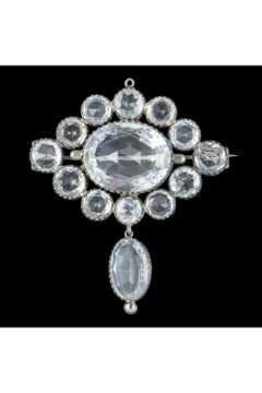 Antique Victorian Rock Crystal Brooch Silver, circa 1880