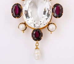 Antique Victorian 60 ct Rock Crystal Garnet Pendant