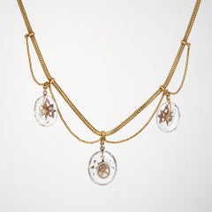 Antique Victorian Rock Crystal Necklace Howell James Co 14k Gold Turquoise Case