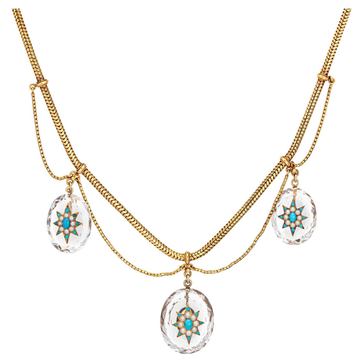 Antique Victorian Rock Crystal Necklace Howell James Co 14k Gold ...