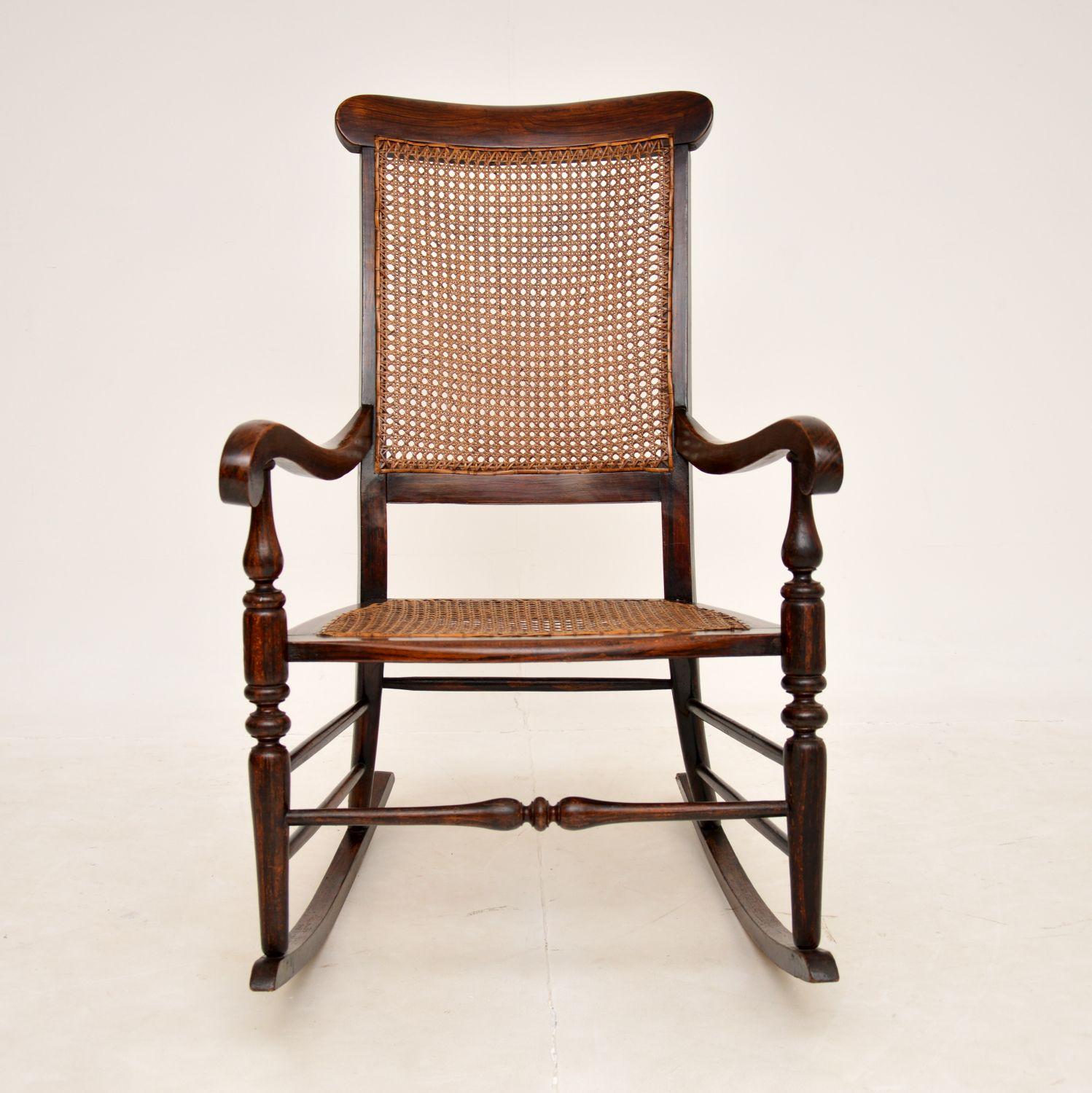 A beautiful original antique Victorian rocking chair, this was made in England and dates from around the 1860-1880 period.

It is very comfortable and of super quality. The frame appears to be oak or beech, and has been stained to simulate