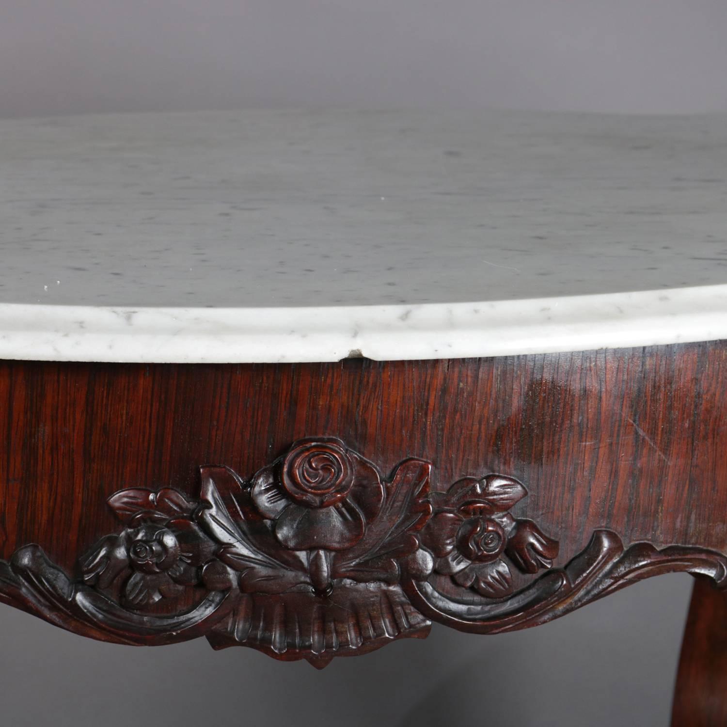 Antique Victorian Rococo Carved Rosewood and Marble Turtle Top Parlor Table 3