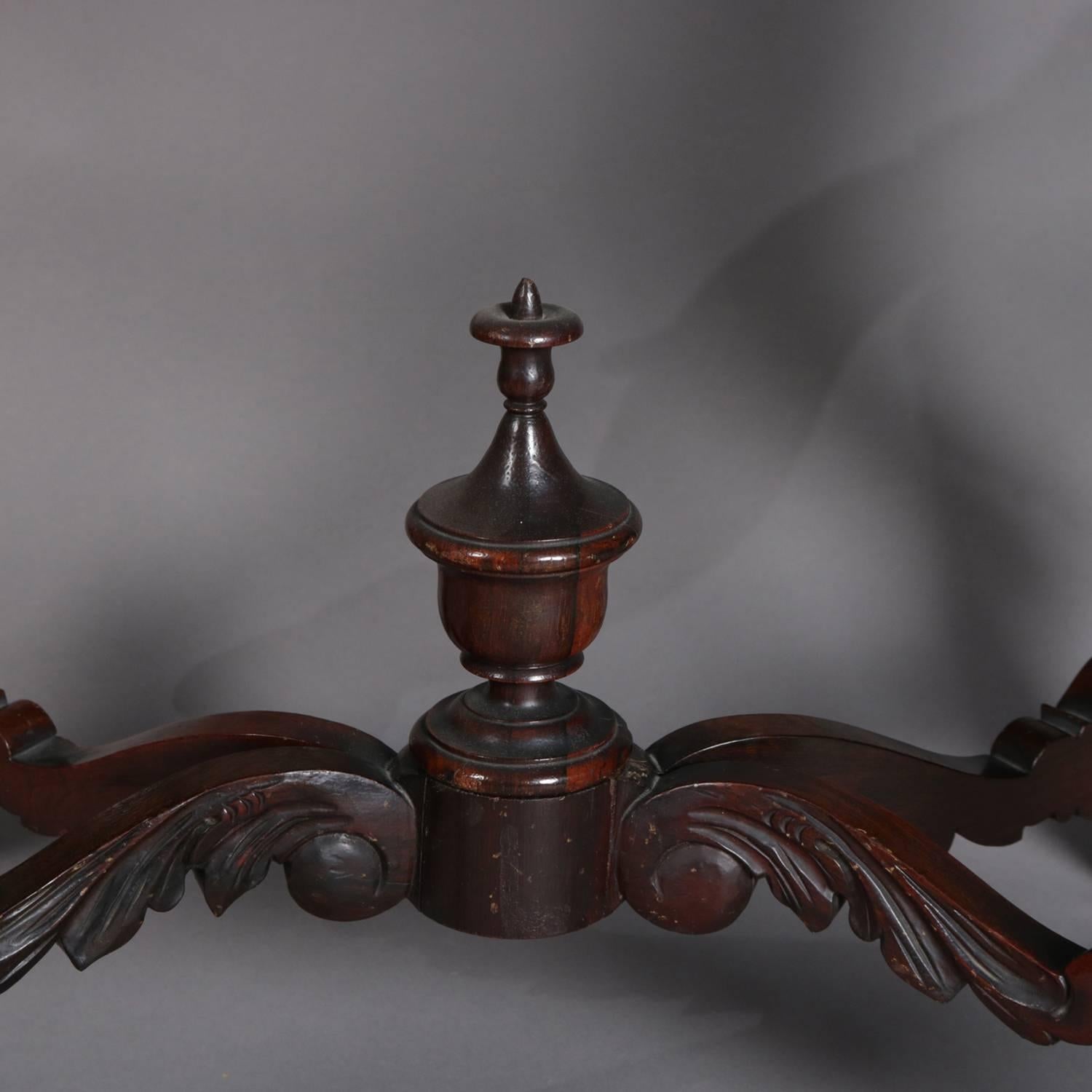 Antique Victorian Rococo Carved Rosewood and Marble Turtle Top Parlor Table In Good Condition In Big Flats, NY