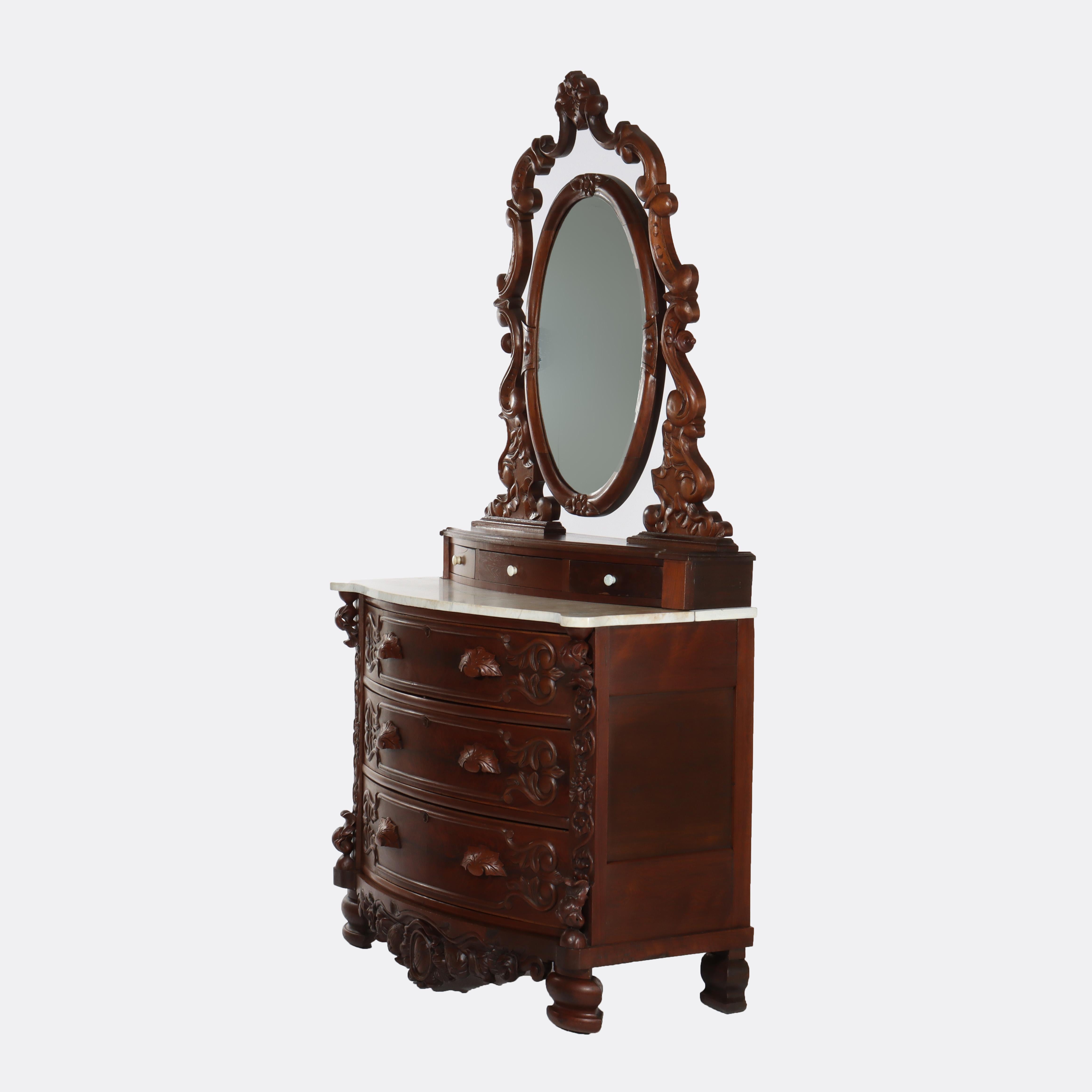 Ancienne commode victorienne rococo en noyer sculpté avec miroir c1890 en vente 9