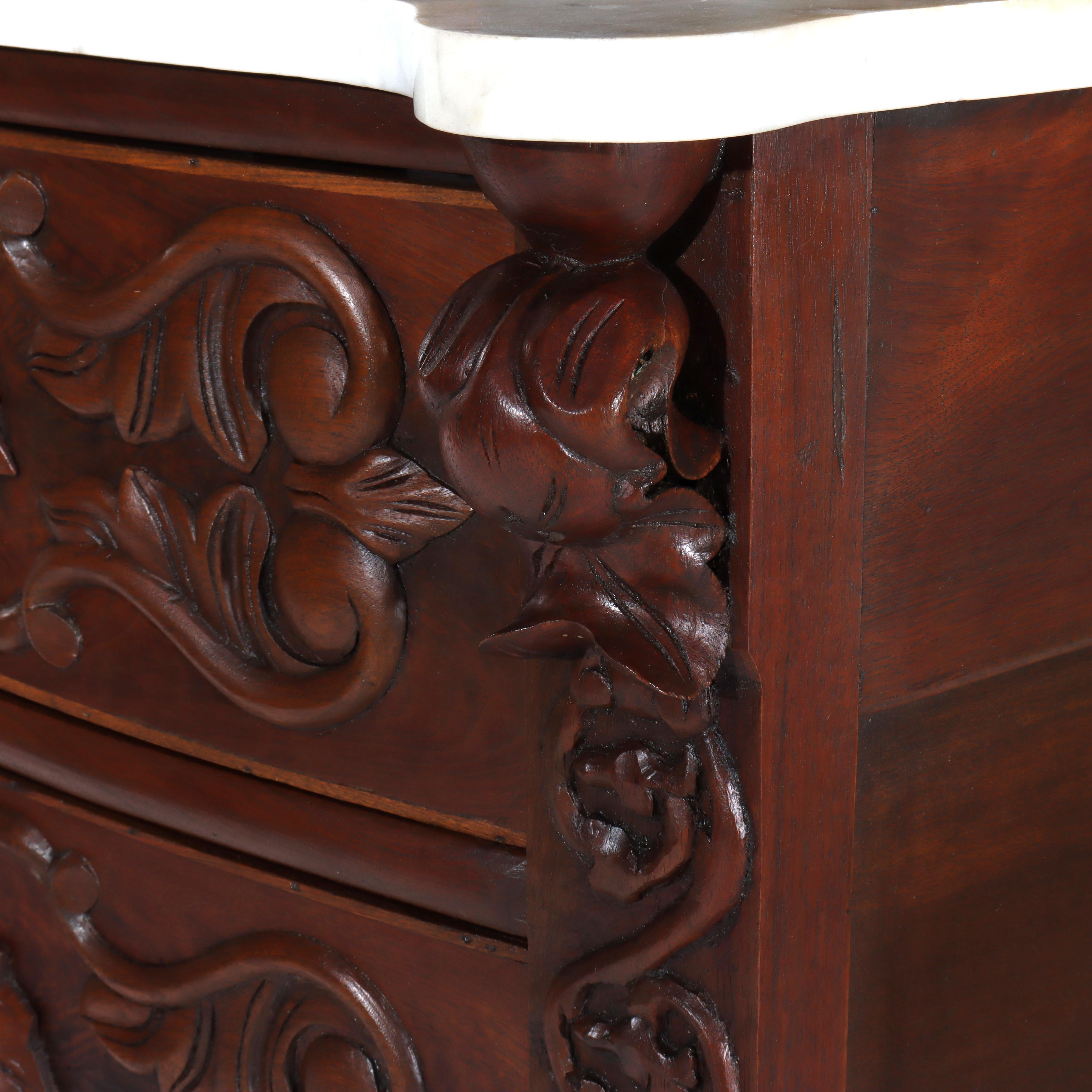 Ancienne commode victorienne rococo en noyer sculpté avec miroir c1890 en vente 10