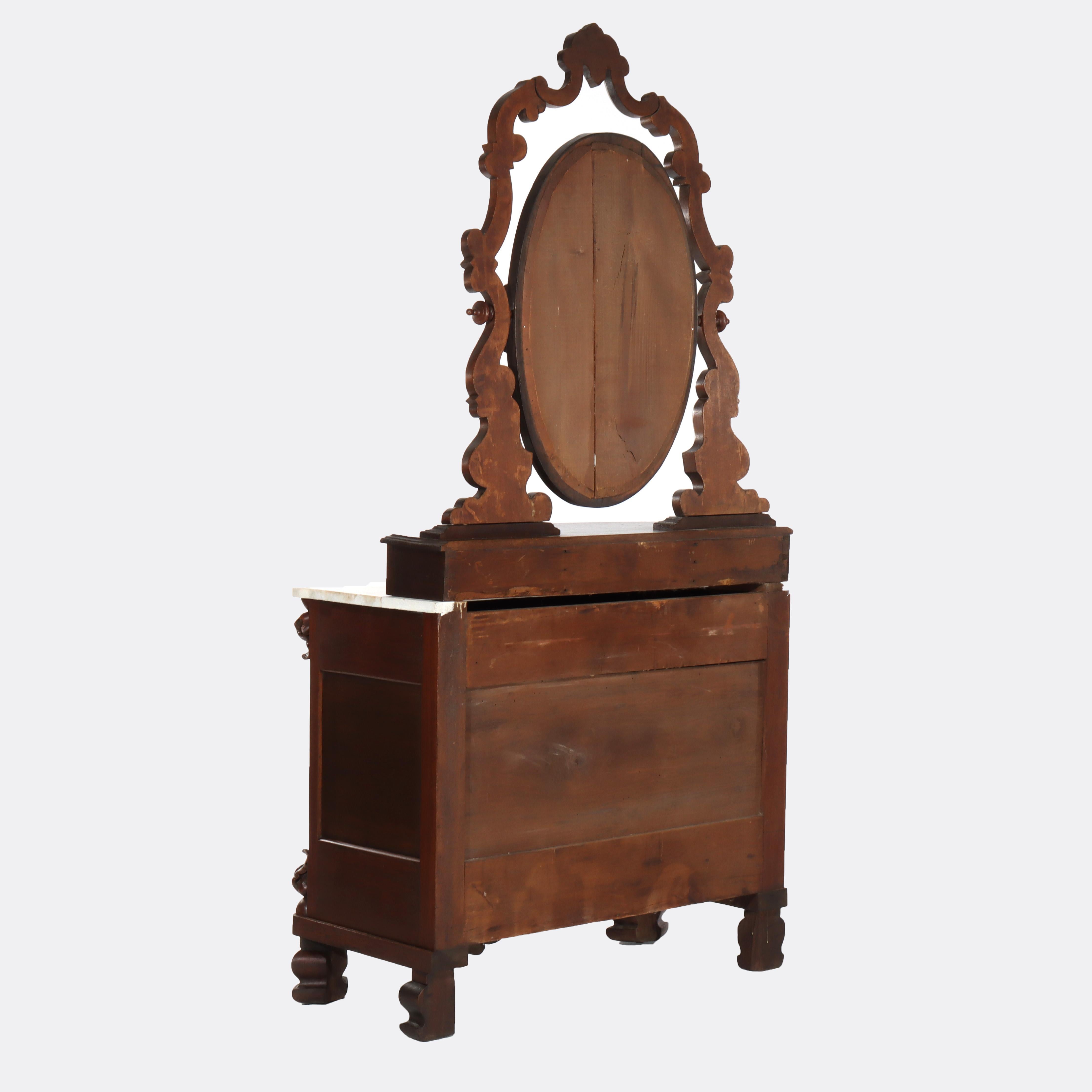 Ancienne commode victorienne rococo en noyer sculpté avec miroir c1890 en vente 11