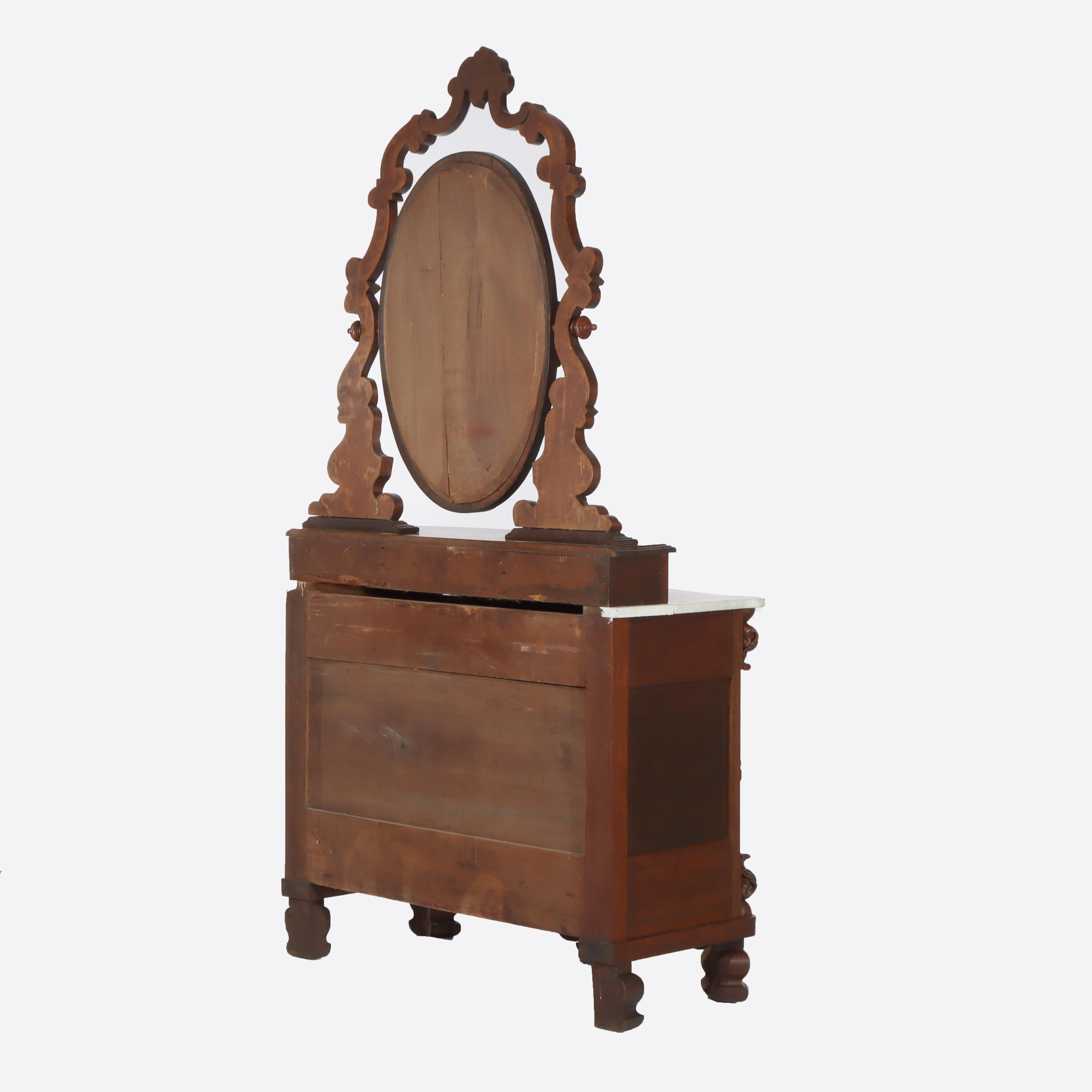 Ancienne commode victorienne rococo en noyer sculpté avec miroir c1890 en vente 12