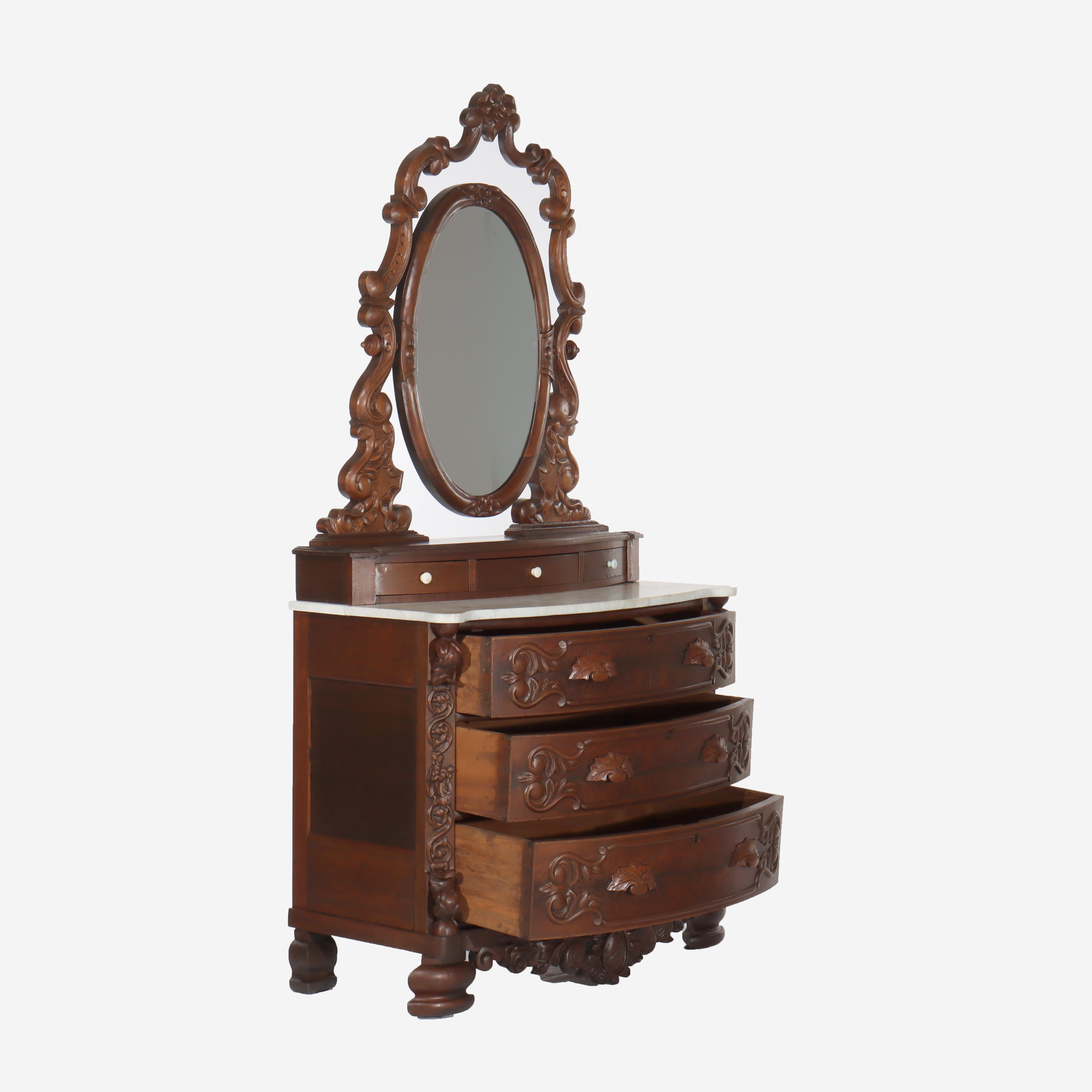 Ancienne commode victorienne rococo en noyer sculpté avec miroir c1890 en vente 13