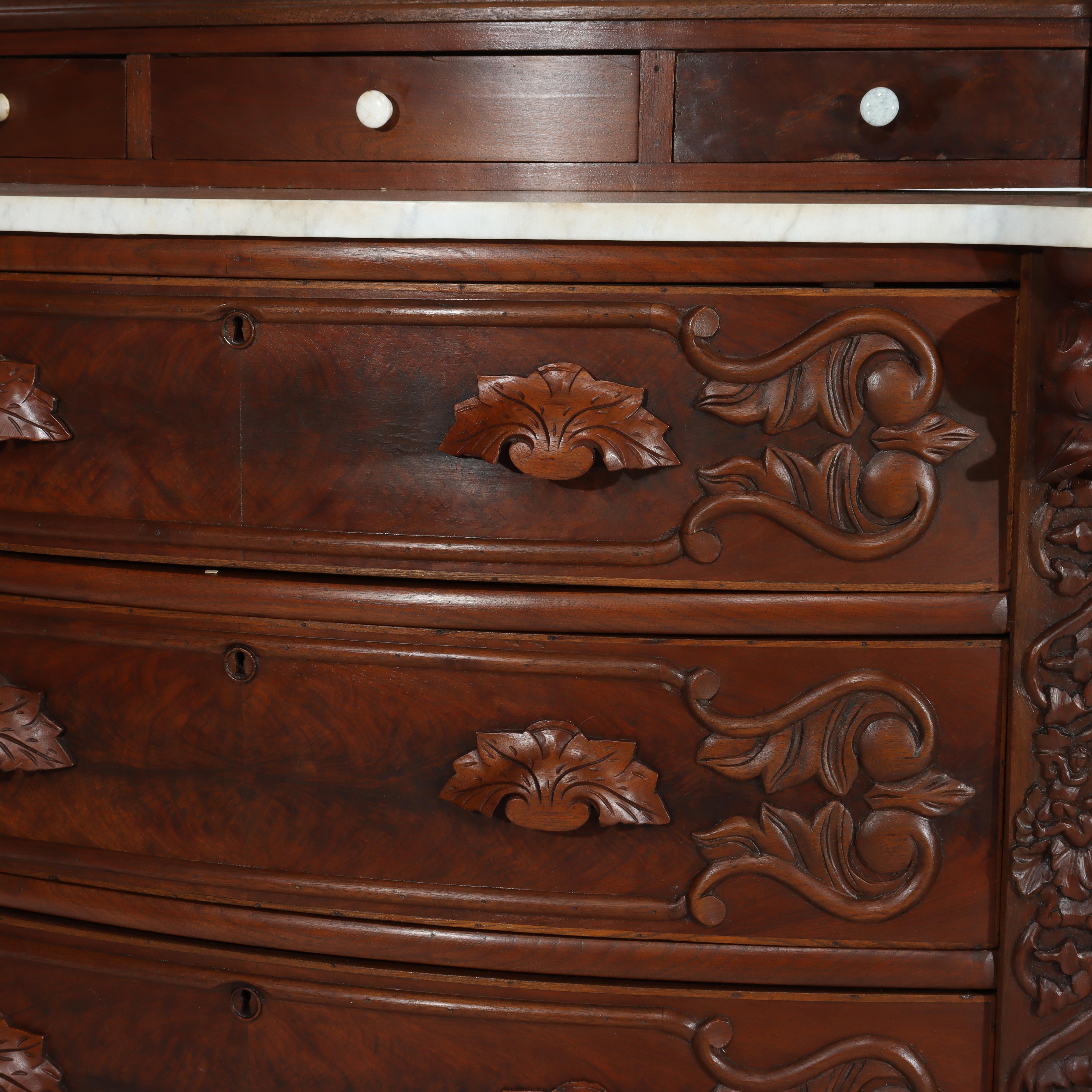 Noyer Ancienne commode victorienne rococo en noyer sculpté avec miroir c1890 en vente