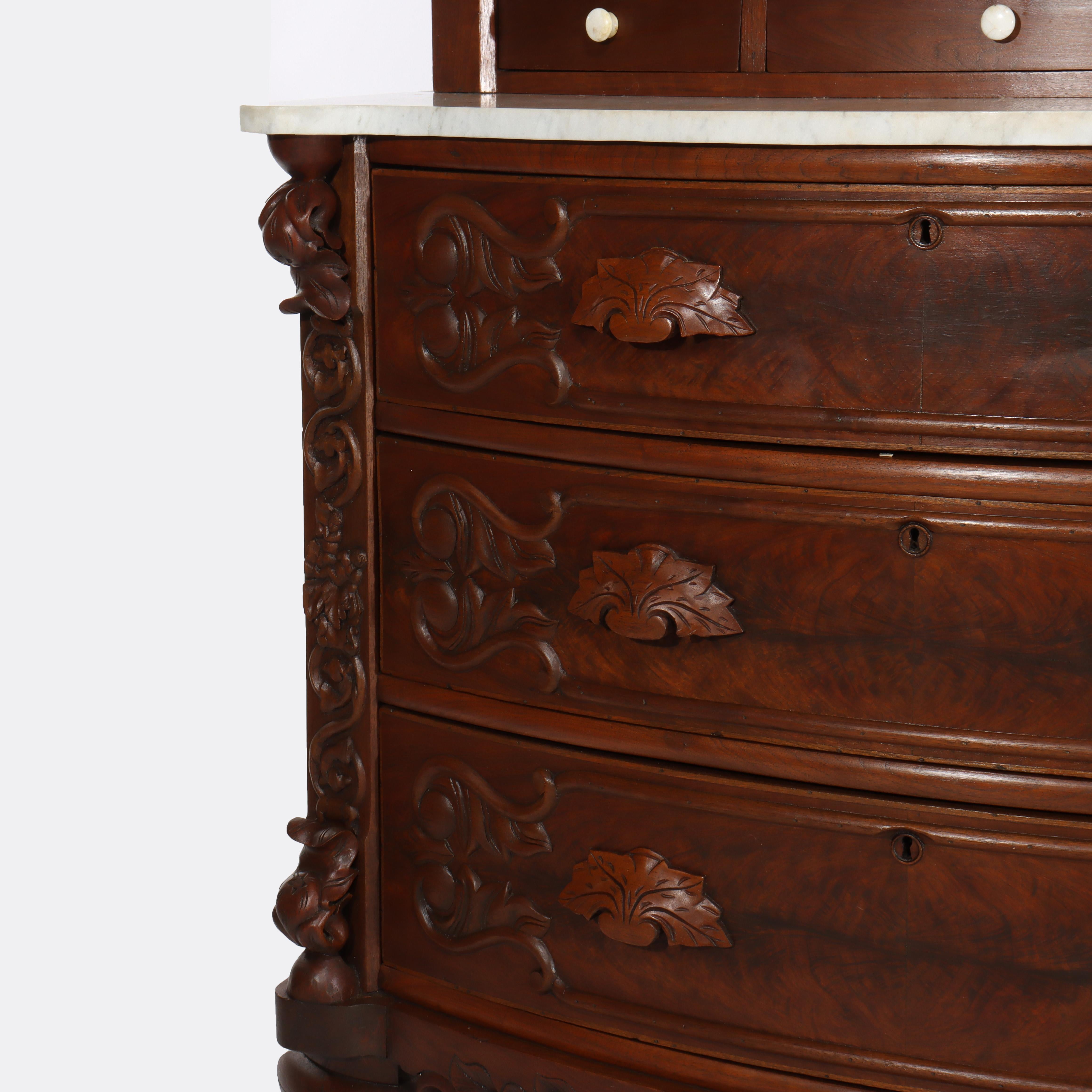 Ancienne commode victorienne rococo en noyer sculpté avec miroir c1890 en vente 1