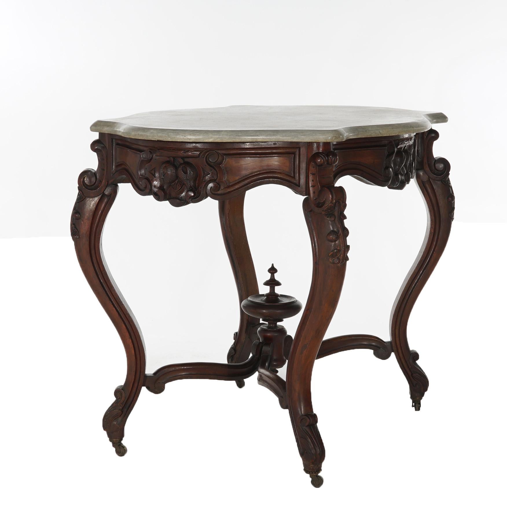 Ancienne table de salon victorienne rococo en noyer sculpté et plateau en marbre C1800 en vente 4