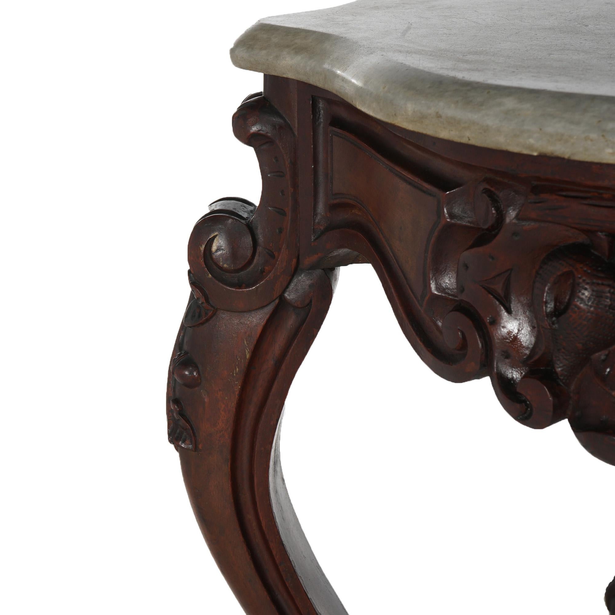 Ancienne table de salon victorienne rococo en noyer sculpté et plateau en marbre C1800 en vente 6