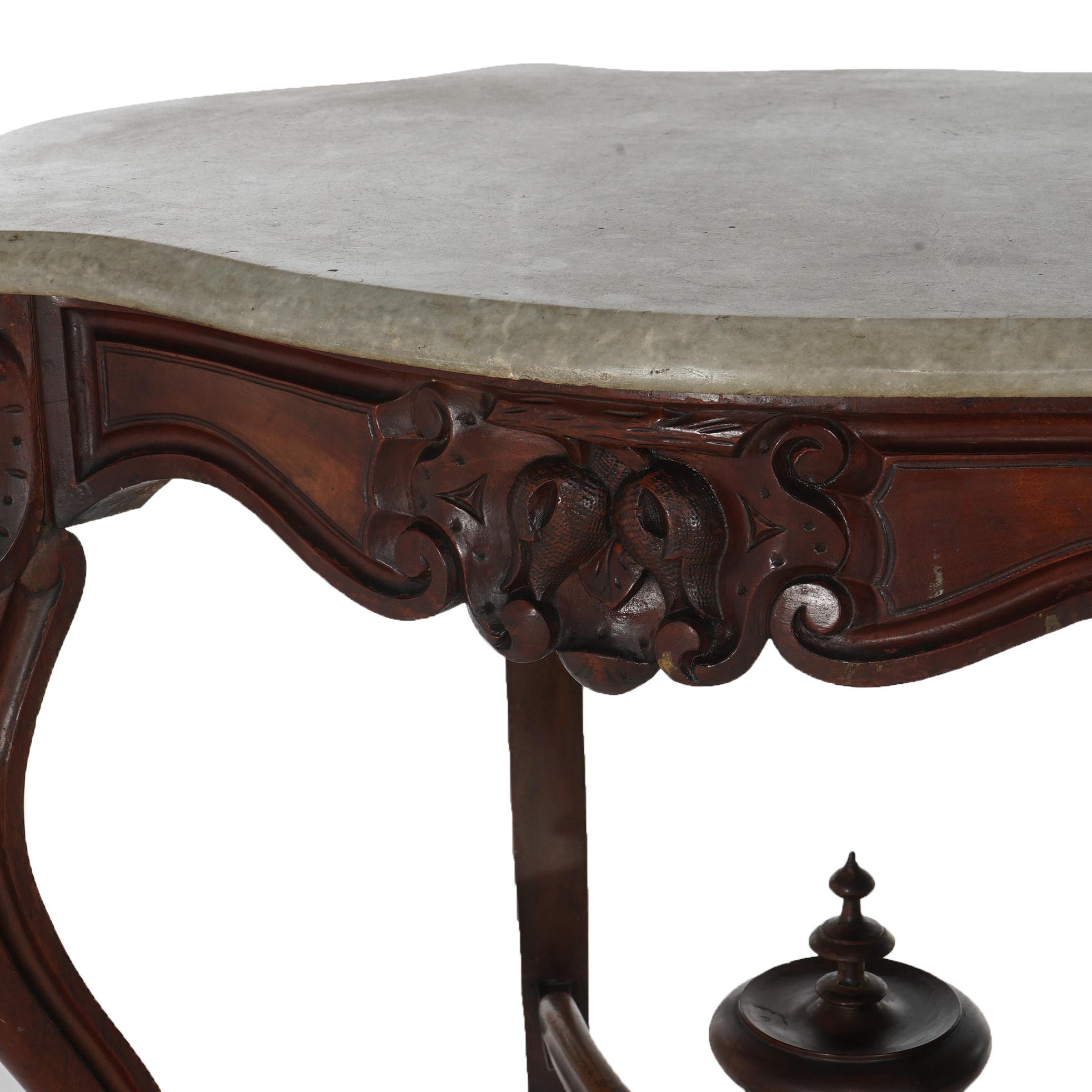 Antique Victorian Rococo Carved Walnut & Marble Top Parlor Table C1800 For Sale 8