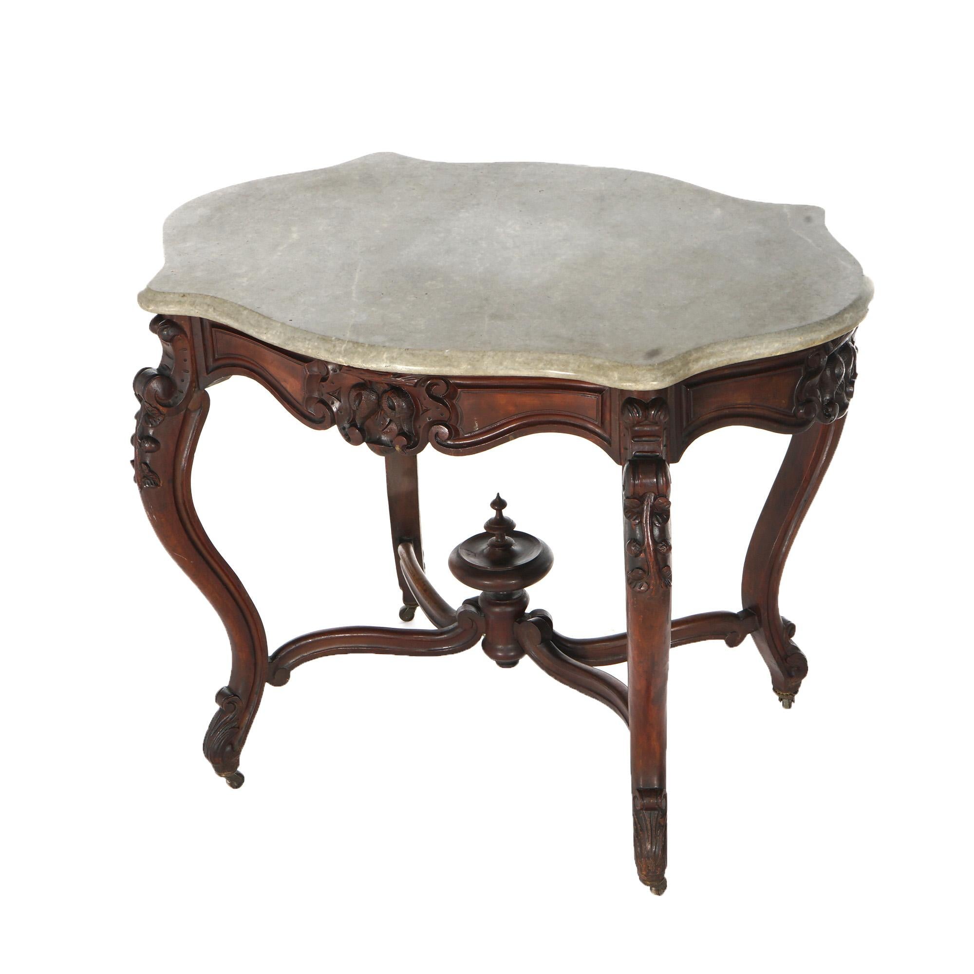 Ancienne table de salon victorienne rococo en noyer sculpté et plateau en marbre C1800 en vente 8