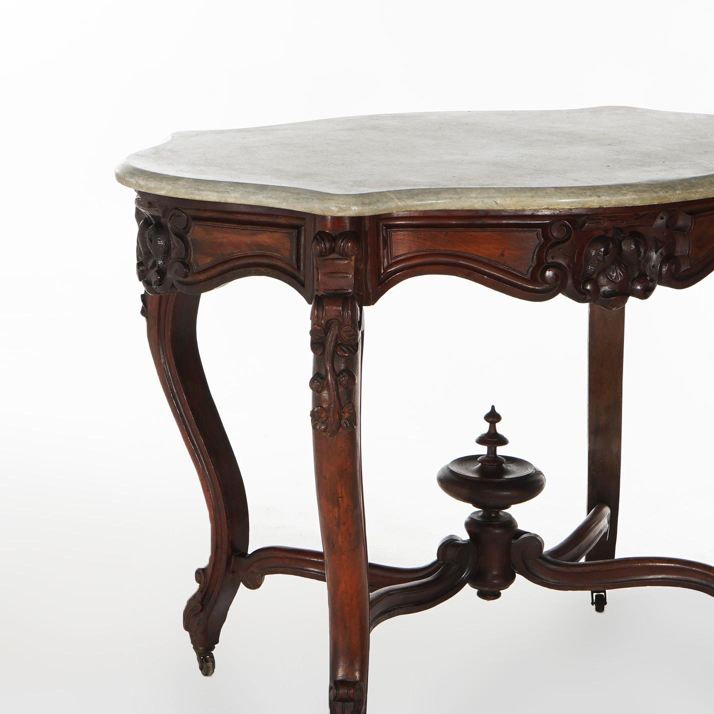 Ancienne table de salon victorienne rococo en noyer sculpté et plateau en marbre C1800 Bon état - En vente à Big Flats, NY