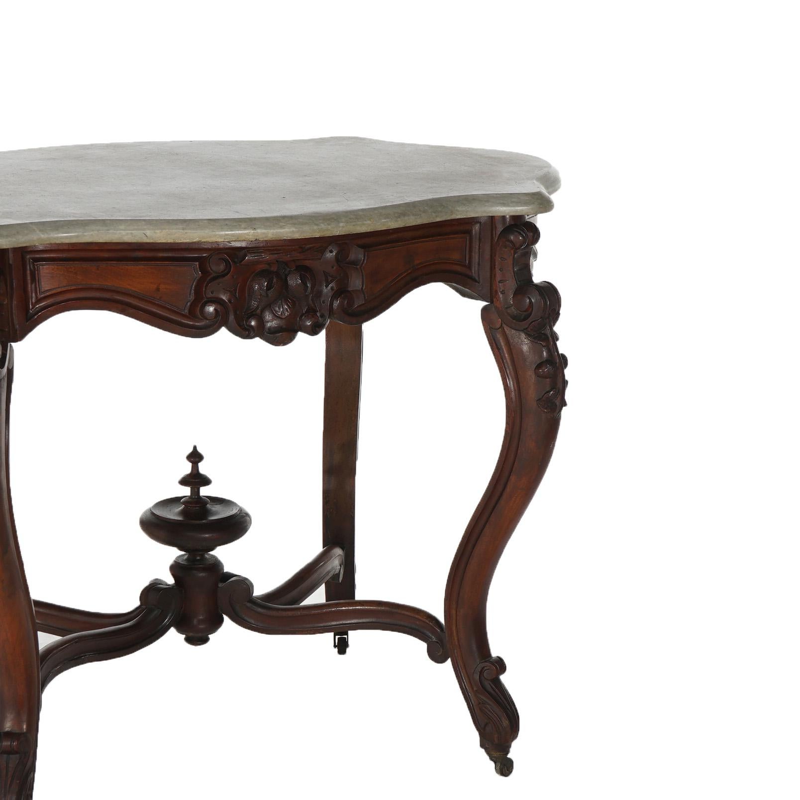XIXe siècle Ancienne table de salon victorienne rococo en noyer sculpté et plateau en marbre C1800 en vente