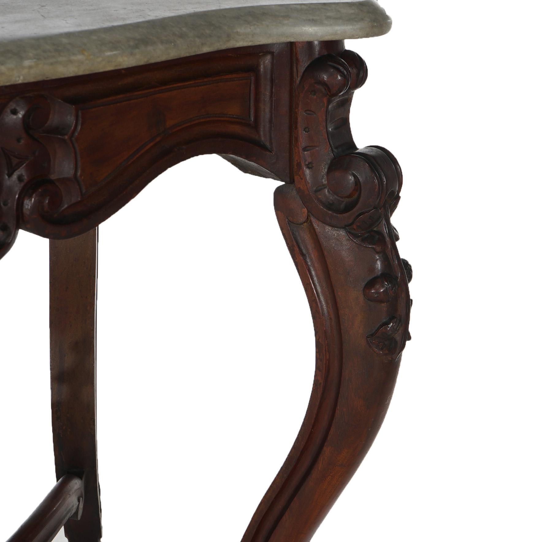 Ancienne table de salon victorienne rococo en noyer sculpté et plateau en marbre C1800 en vente 1