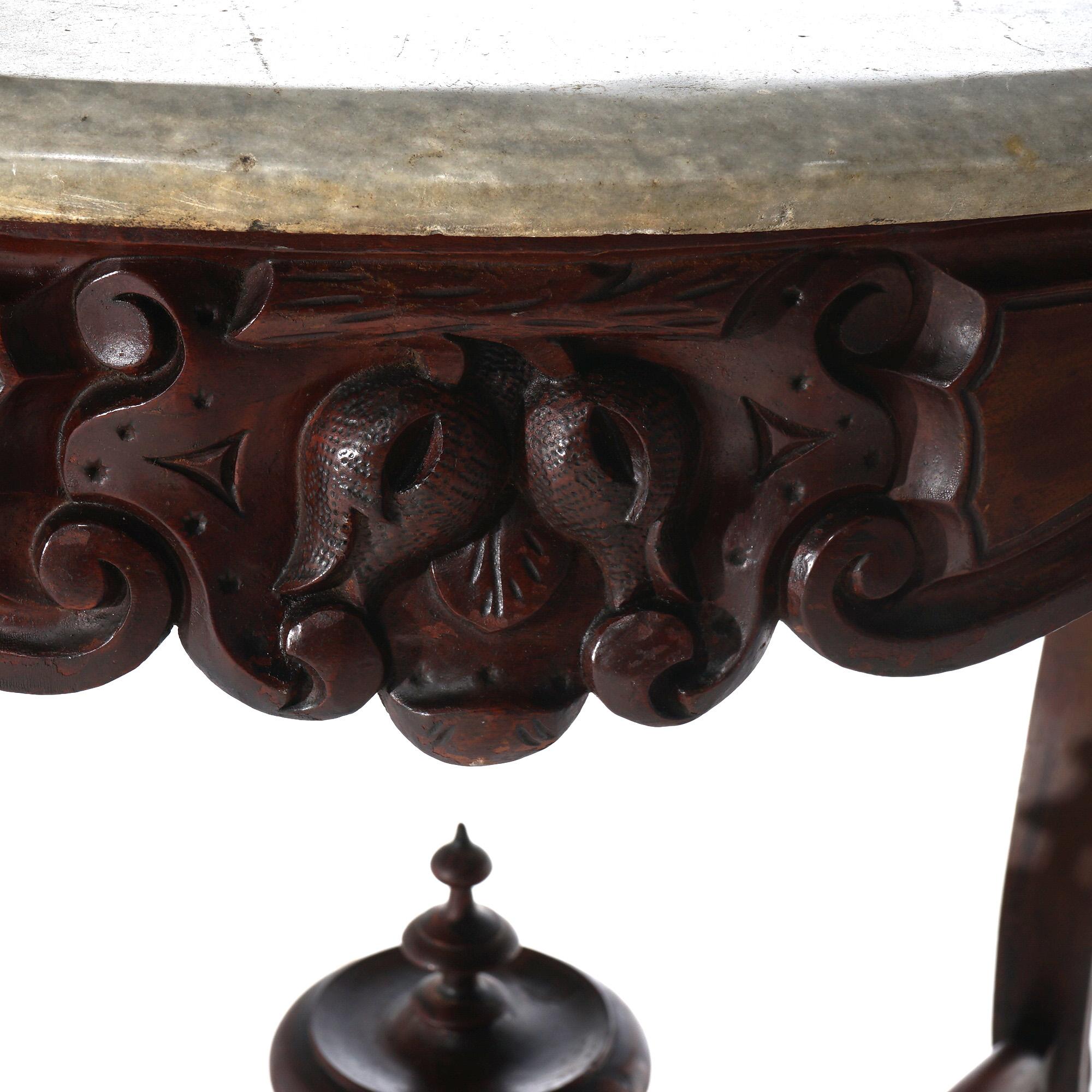 Ancienne table de salon victorienne rococo en noyer sculpté et plateau en marbre C1800 en vente 2