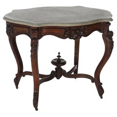 Antique Victorian Rococo Carved Walnut & Marble Top Parlor Table C1800