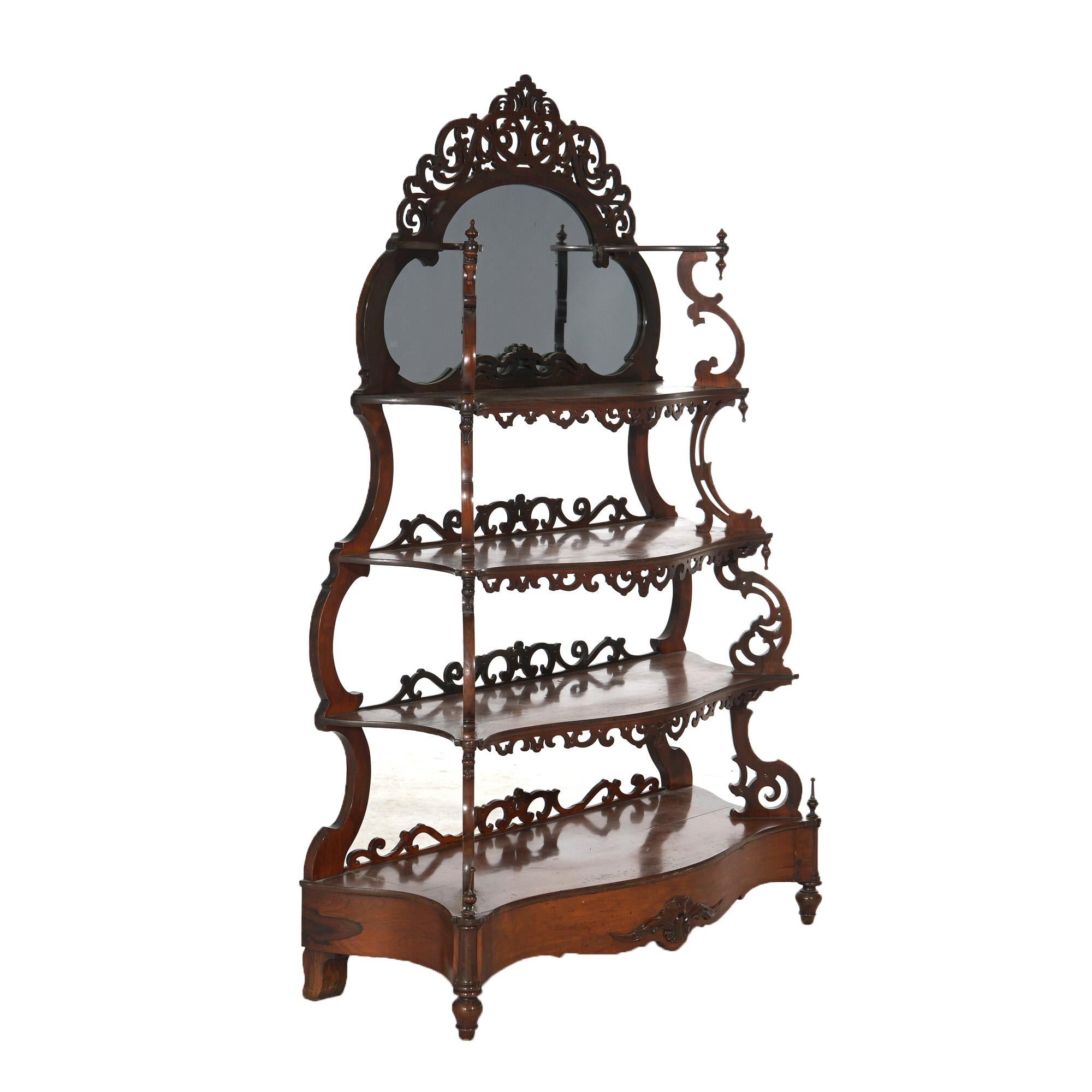 Antique Victorian Rococo Carved Walnut Rosewood Mirrored Etagere c1880 For Sale 12