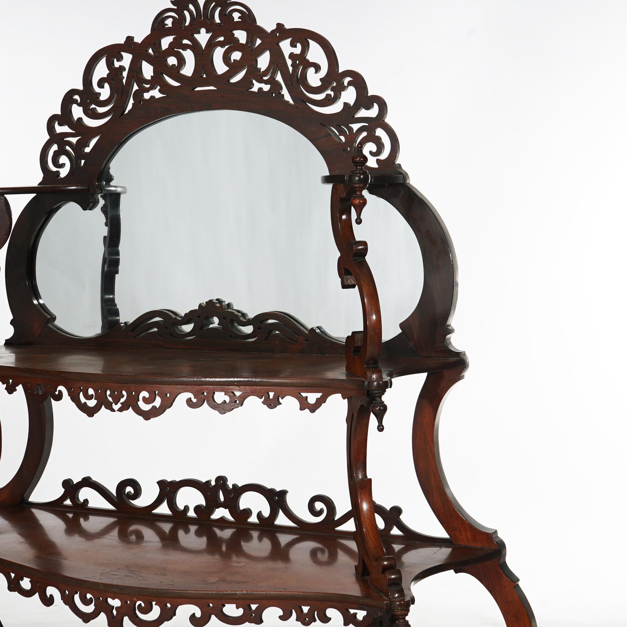 Antique Victorian Rococo Carved Walnut Rosewood Mirrored Etagere c1880 For Sale 3