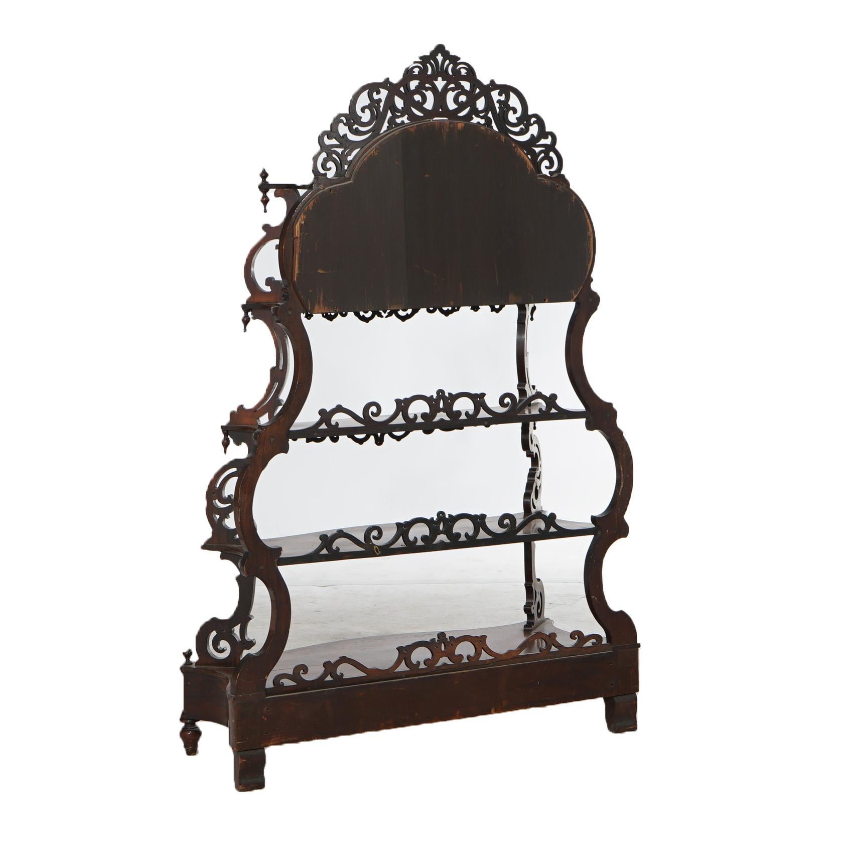 Antique Victorian Rococo Carved Walnut Rosewood Mirrored Etagere c1880 For Sale 4