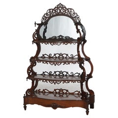 Antique Victorian Rococo Carved Walnut Rosewood Mirrored Etagere c1880