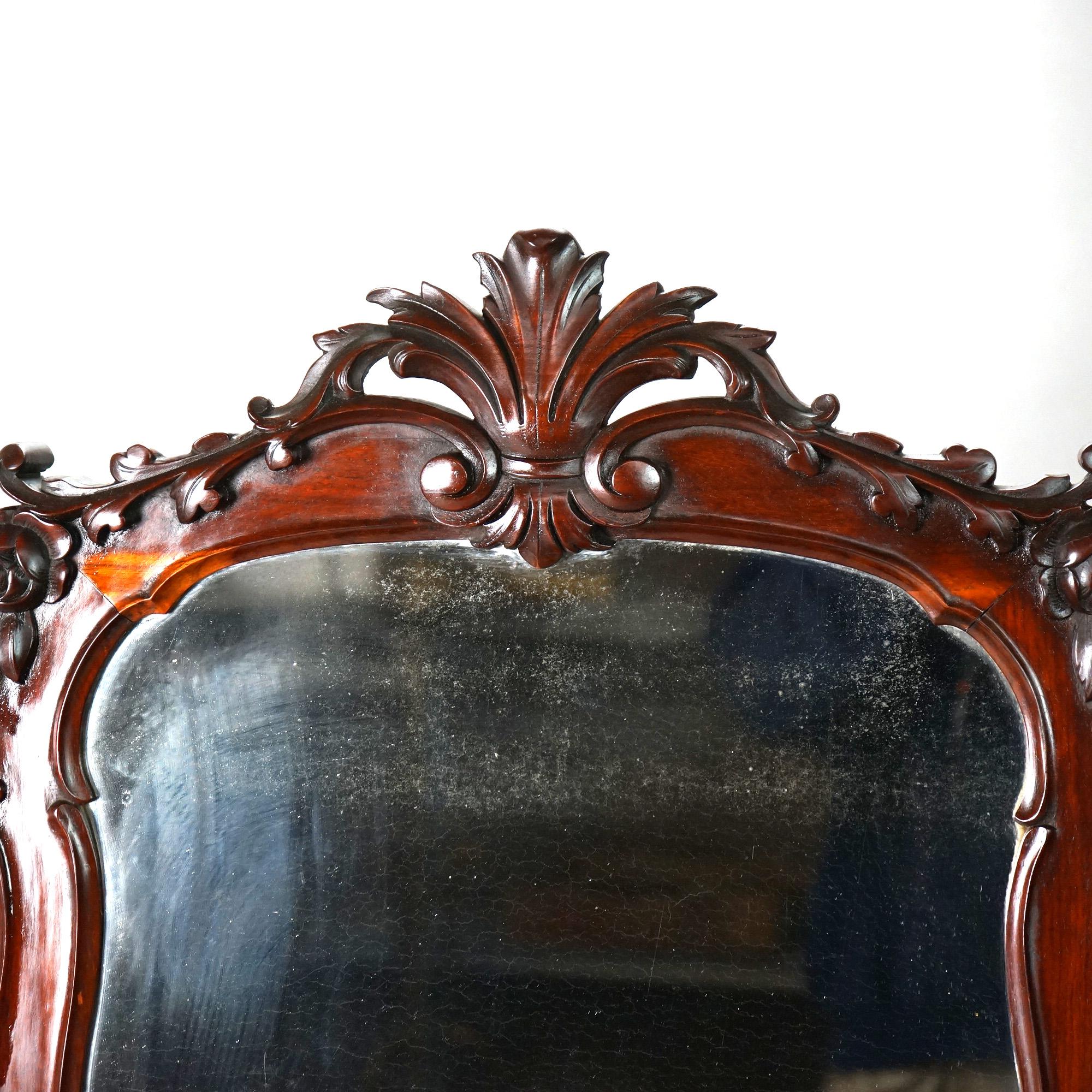 Antique Victorian Rococo Flame Mahogany Shaving Mirror circa 1890 For Sale 6