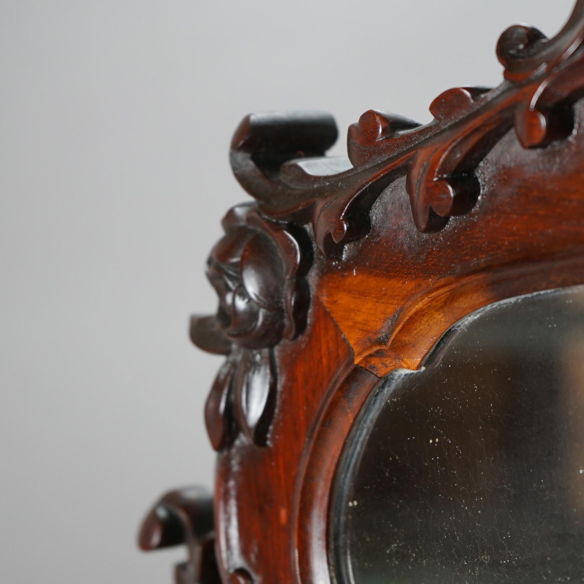 Antique Victorian Rococo Flame Mahogany Shaving Mirror circa 1890 For Sale 9