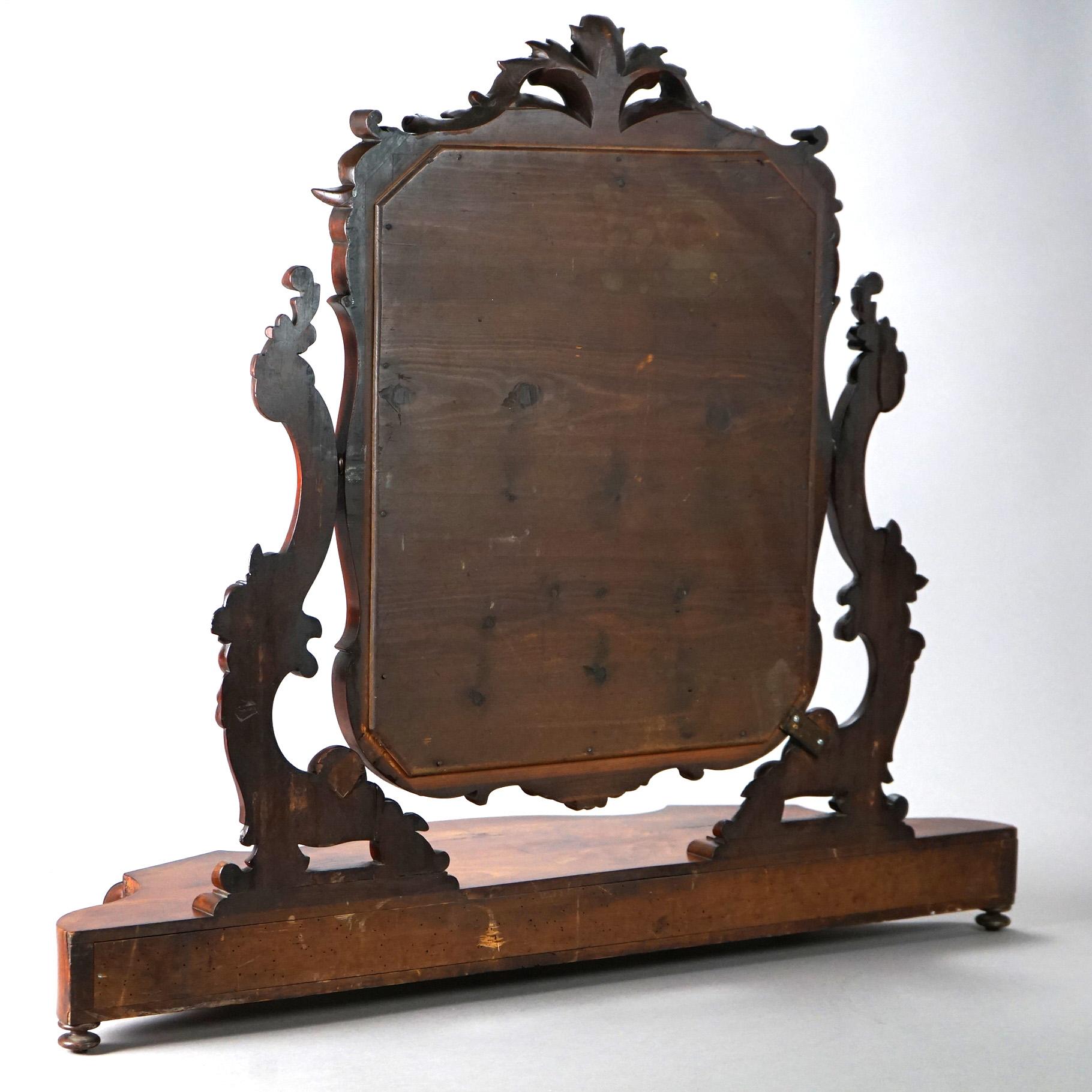 Antique Victorian Rococo Flame Mahogany Shaving Mirror circa 1890 For Sale 11
