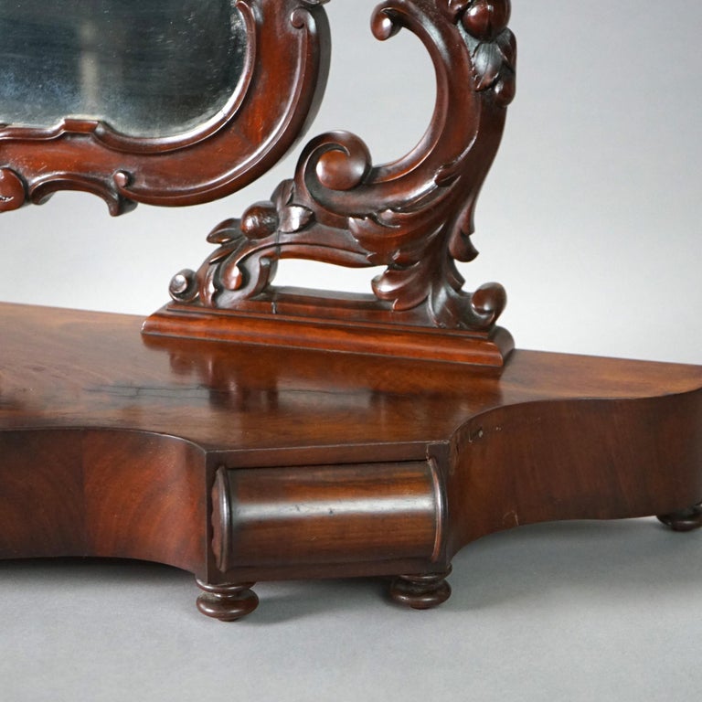 Antique Victorian Rococo Flame Mahogany Shaving Mirror Circa 1890 For
