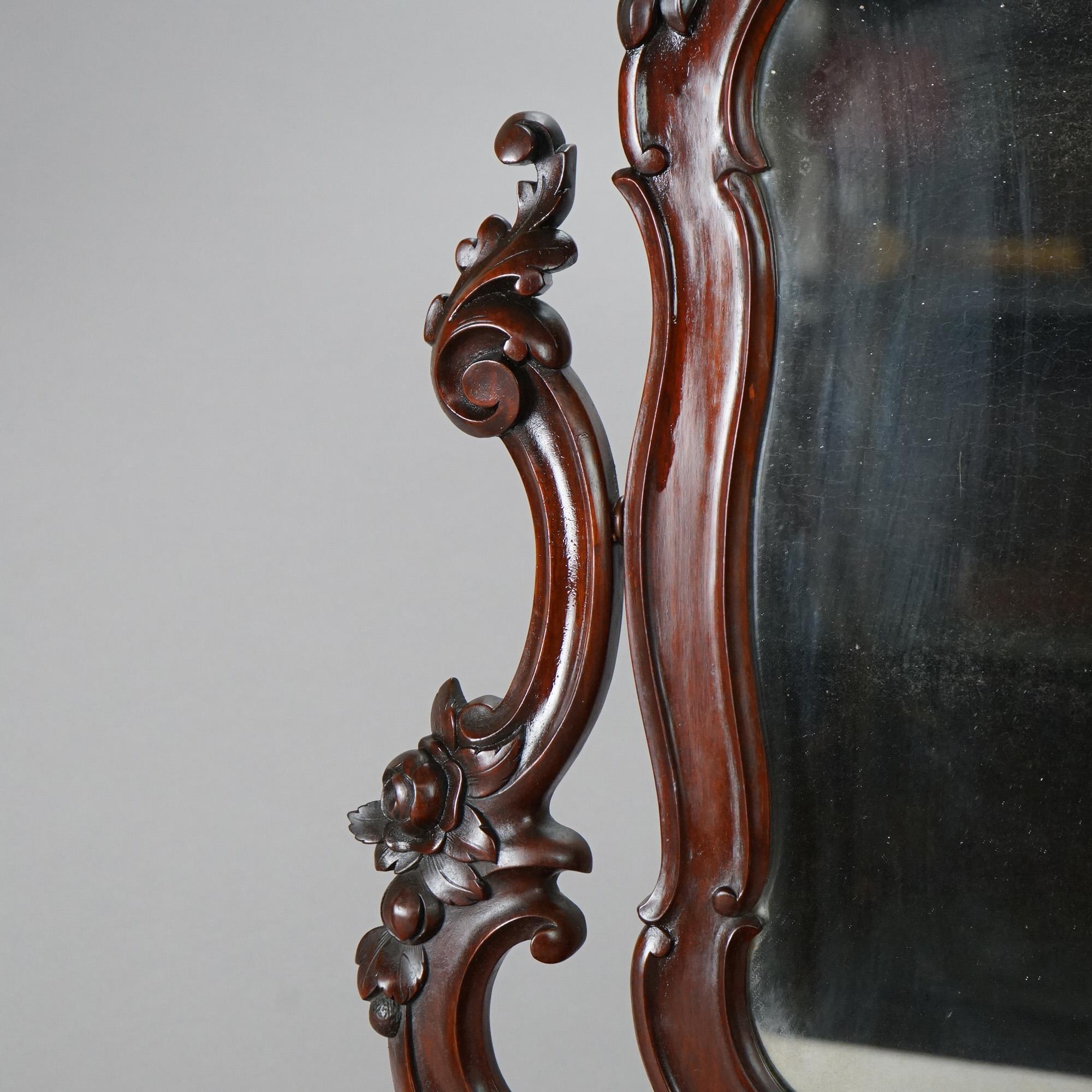 Antique Victorian Rococo Flame Mahogany Shaving Mirror circa 1890 For Sale 4