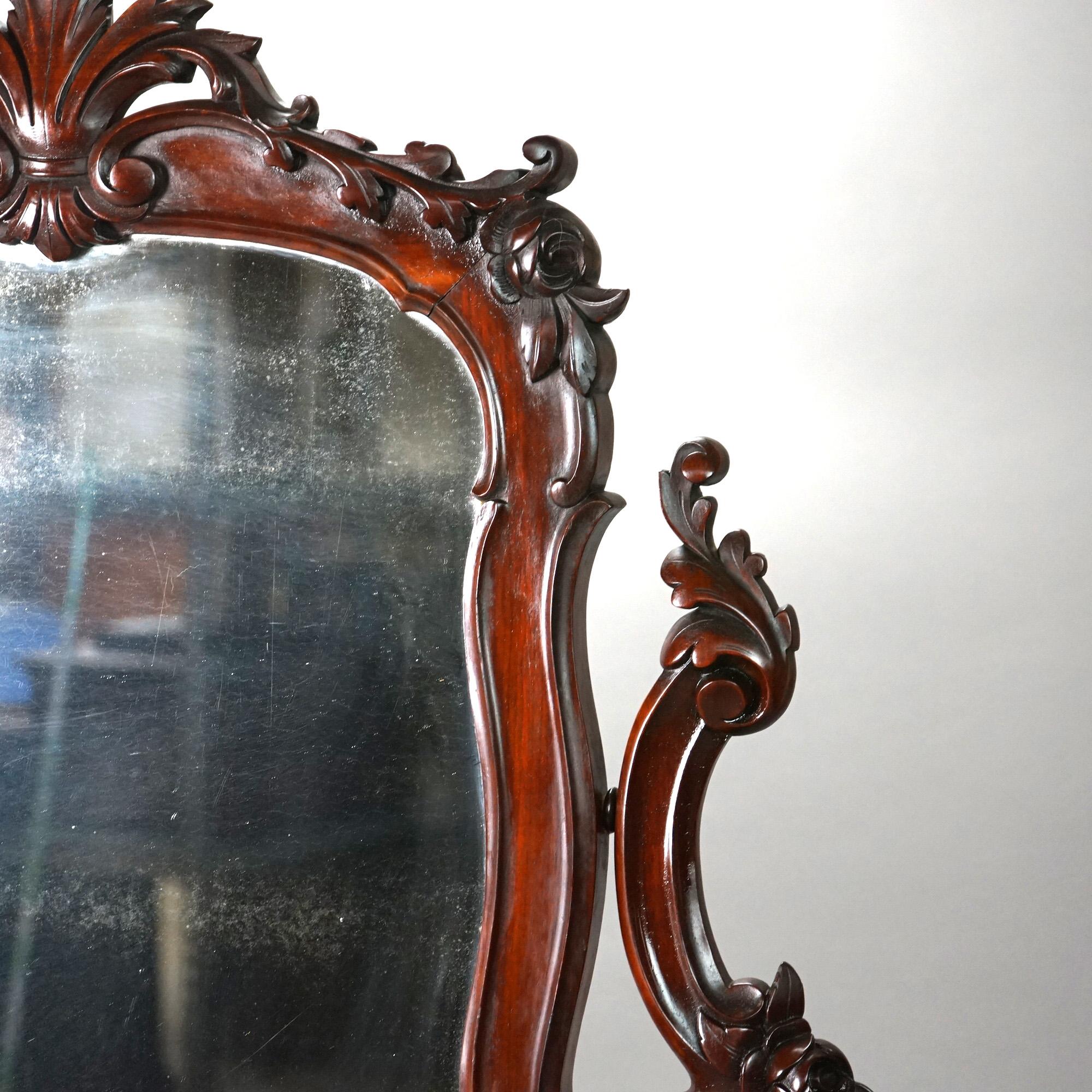 Antique Victorian Rococo Flame Mahogany Shaving Mirror circa 1890 For Sale 5