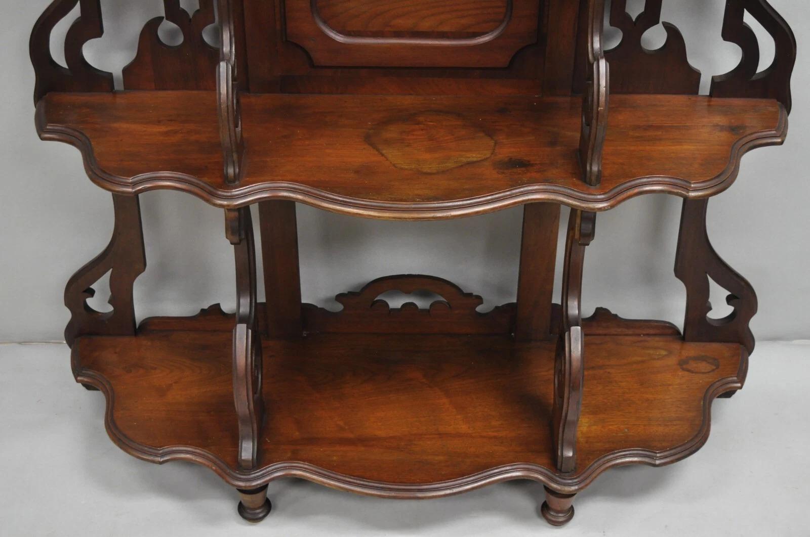 Antique Victorian Rococo Grapevine Carved Walnut Etagere Curio Shelf w/ Mirror For Sale 2
