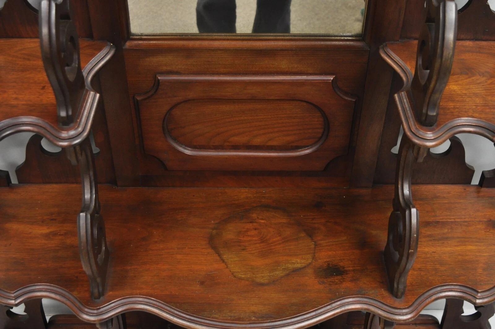 Antique Victorian Rococo Grapevine Carved Walnut Etagere Curio Shelf w/ Mirror For Sale 3