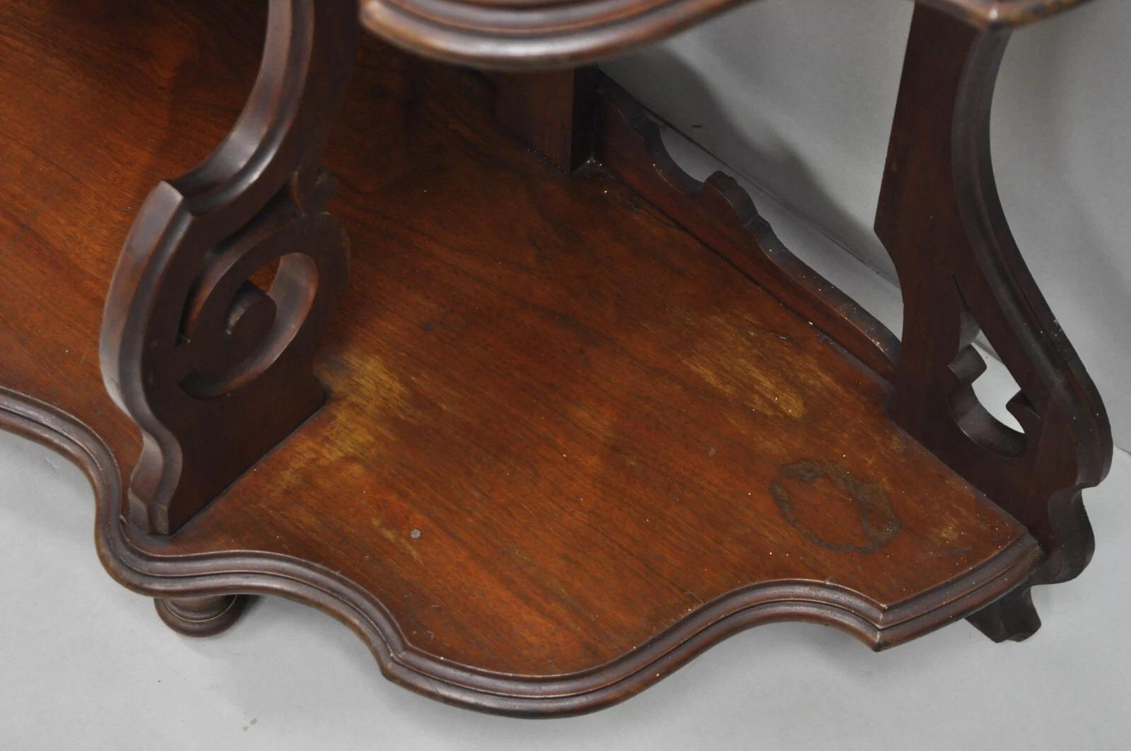 Antique Victorian Rococo Grapevine Carved Walnut Etagere Curio Shelf w/ Mirror For Sale 4